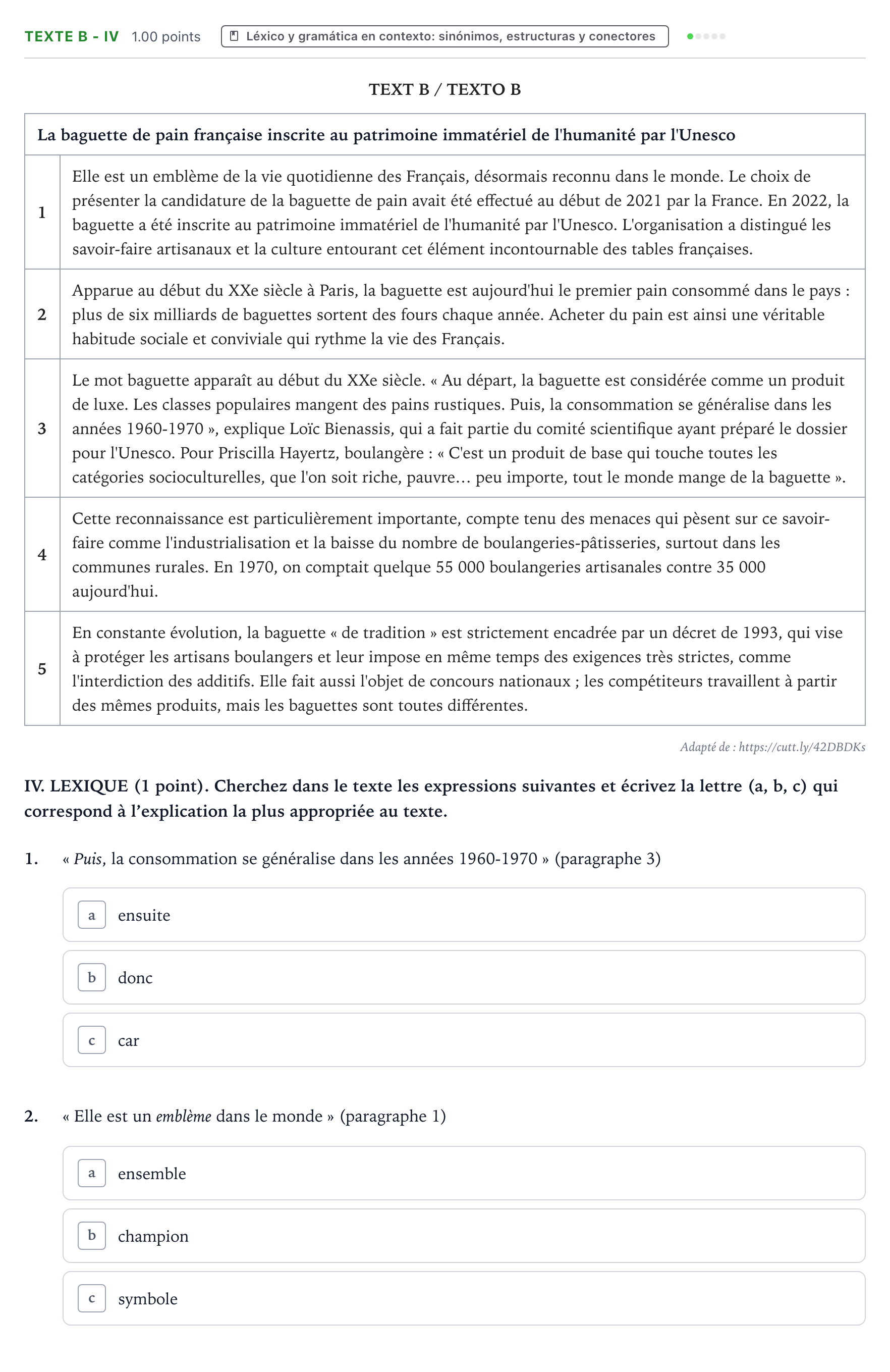 Enunciado: Ejercicio Texte B - IV · Francés PAU Valencia Extraordinaria solapamiento 2024