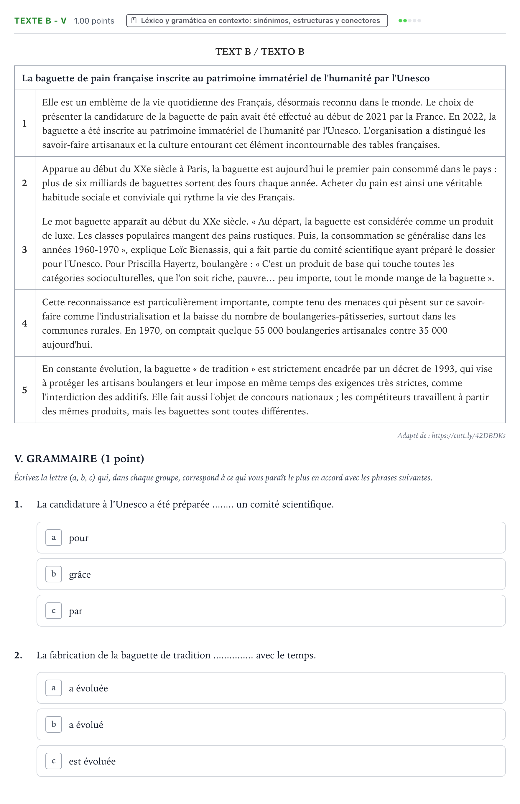 Enunciado: Ejercicio Texte B - V · Francés PAU Valencia Extraordinaria solapamiento 2024