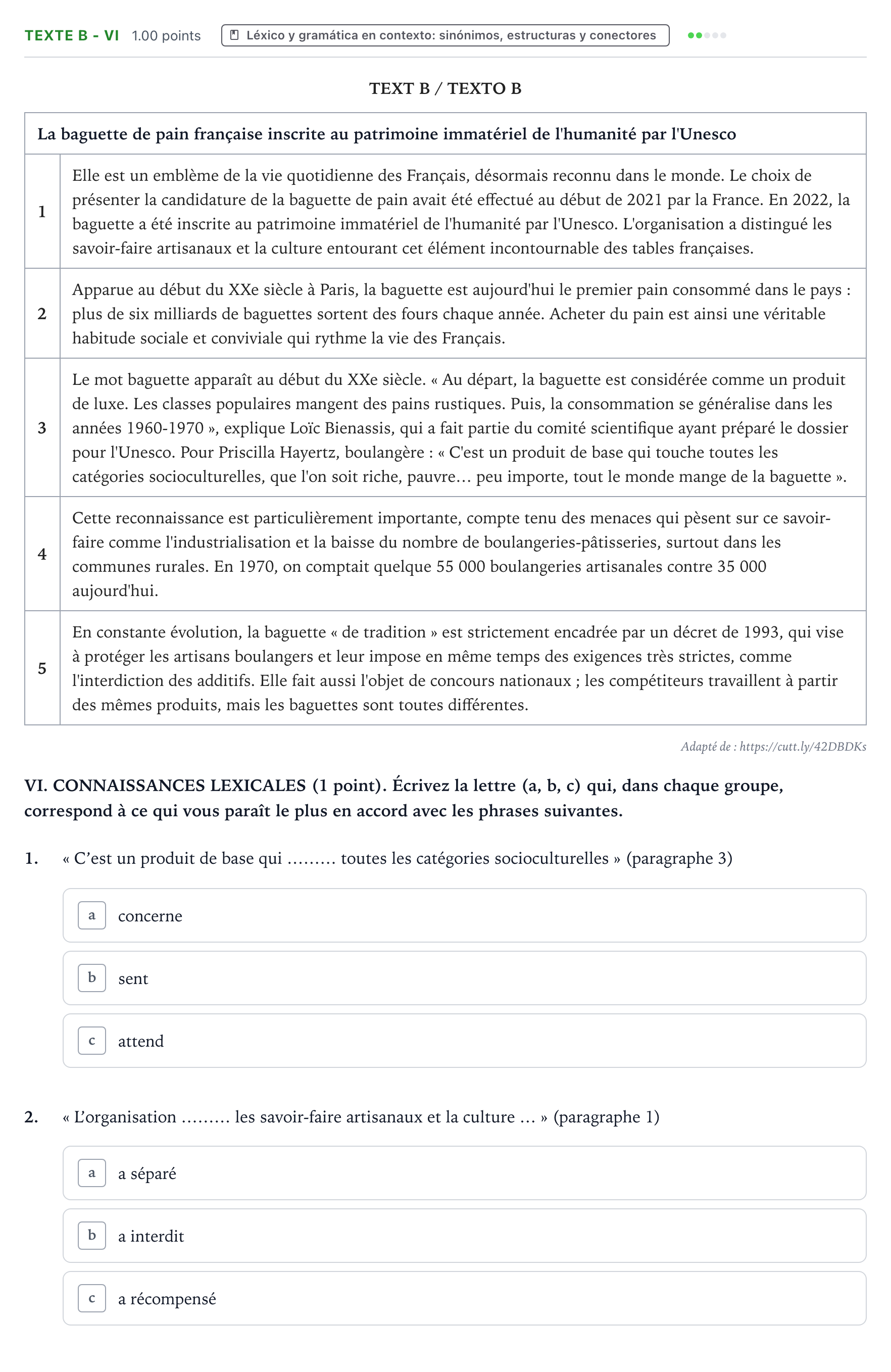 Enunciado: Ejercicio Texte B - VI · Francés PAU Valencia Extraordinaria solapamiento 2024