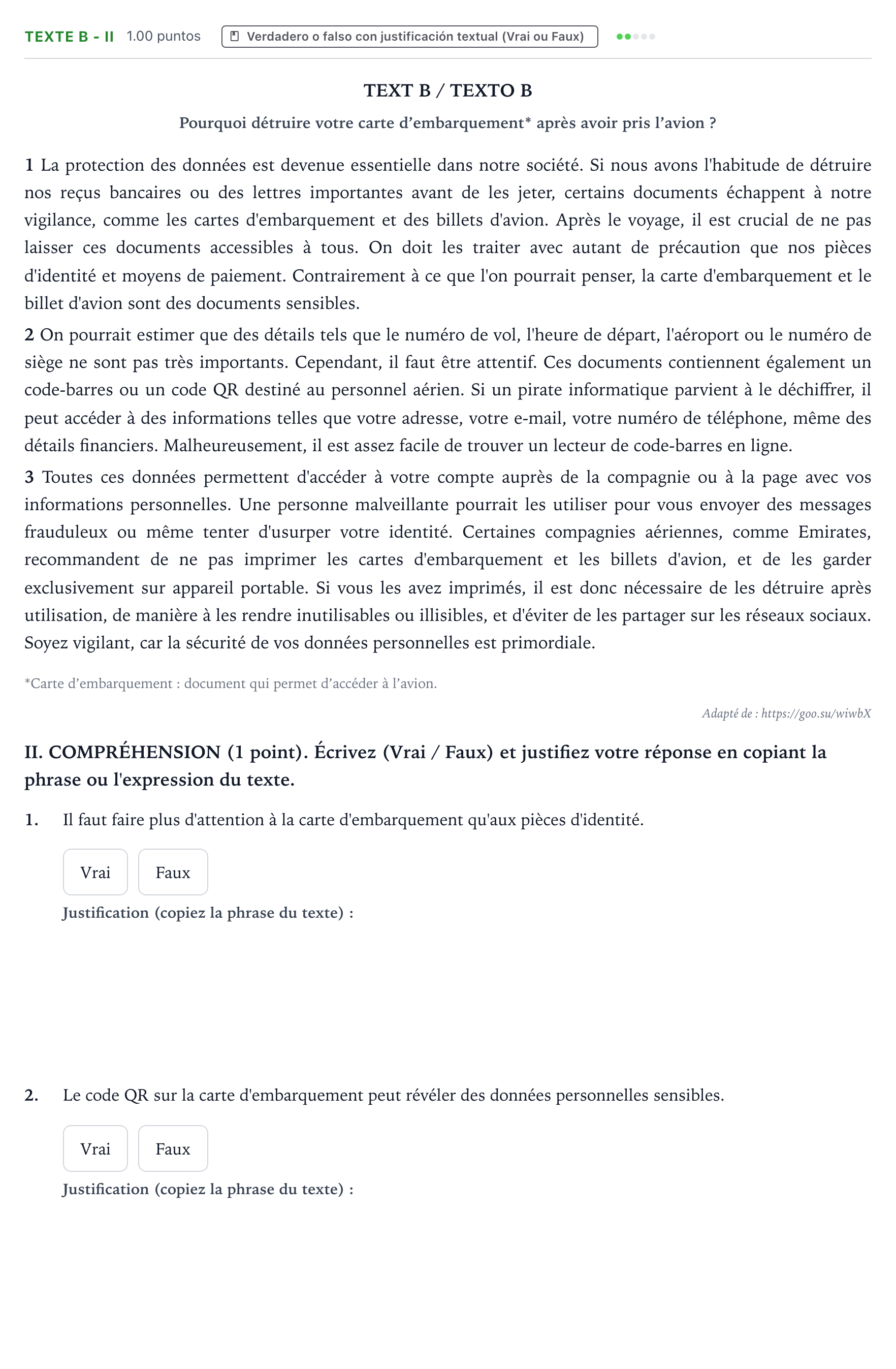 Enunciado: Ejercicio TEXTE B - II · Francés PAU Valencia Ordinaria 2024