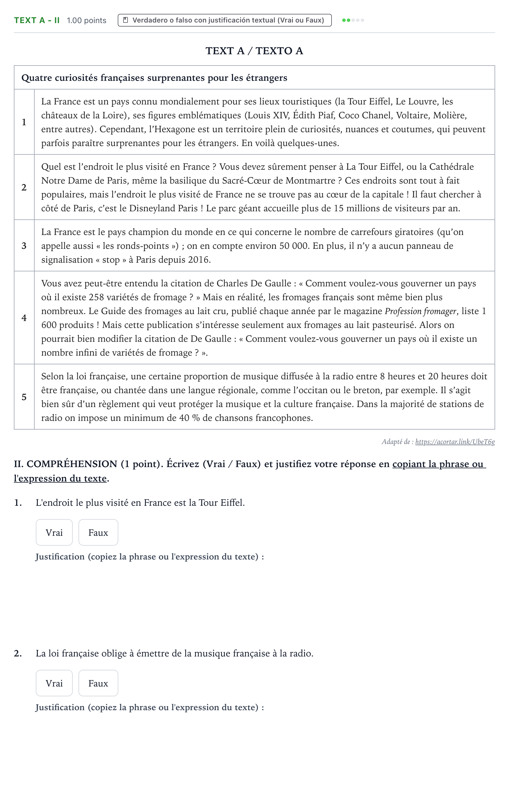 Enunciado: Ejercicio Text A - II · Francés PAU Valencia Ordinaria solapamiento 2024