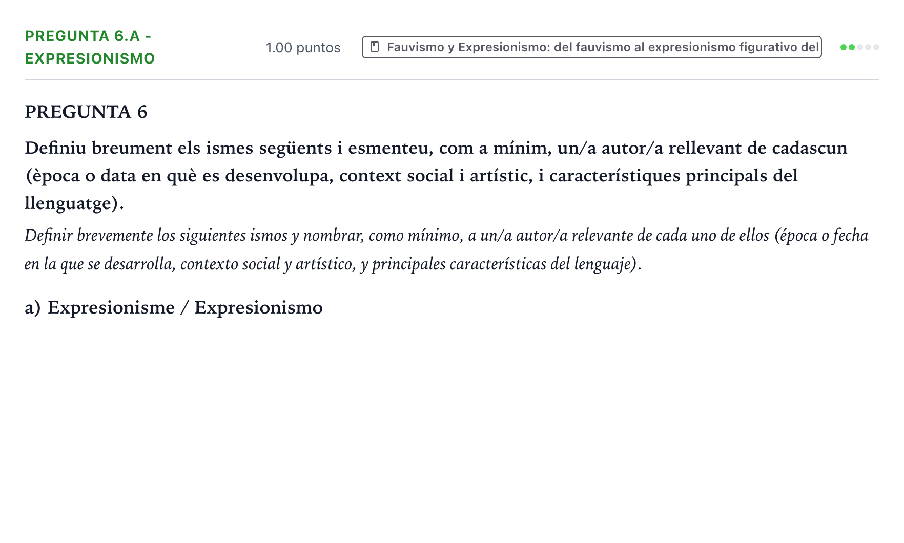 Enunciado: Pregunta 6.a - Expresionismo · Fundamentos Artísticos PAU Valencia Extraordinaria (Fundamentos del Arte II) 2024