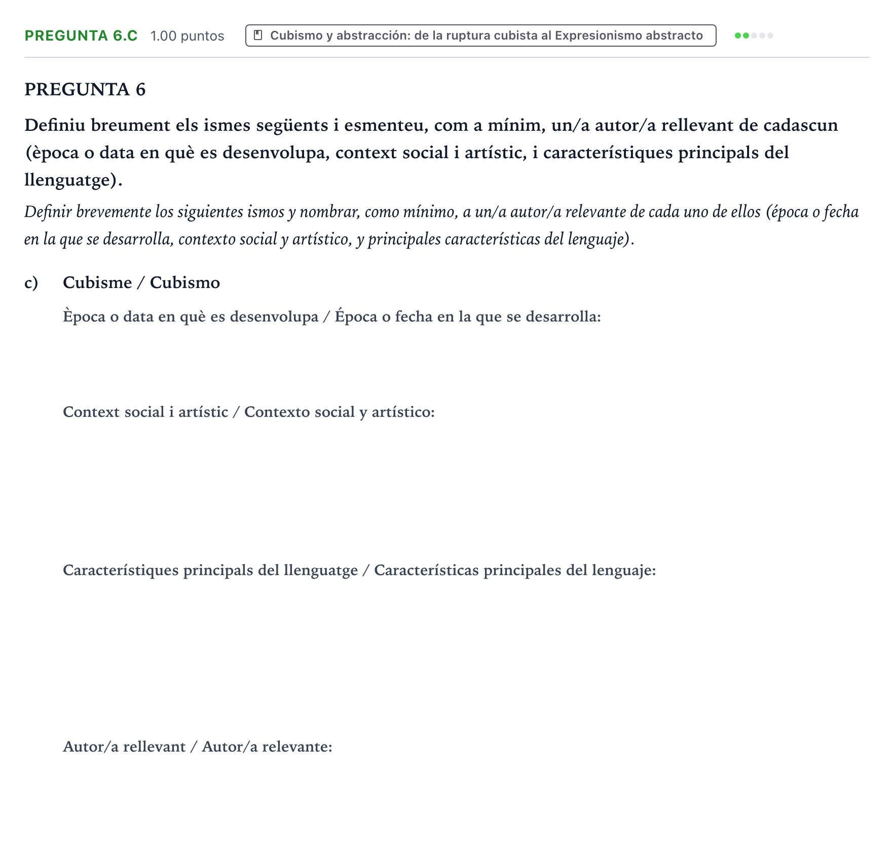Enunciado: Pregunta 6.c - Cubismo · Fundamentos Artísticos PAU Valencia Extraordinaria (Fundamentos del Arte II) 2024