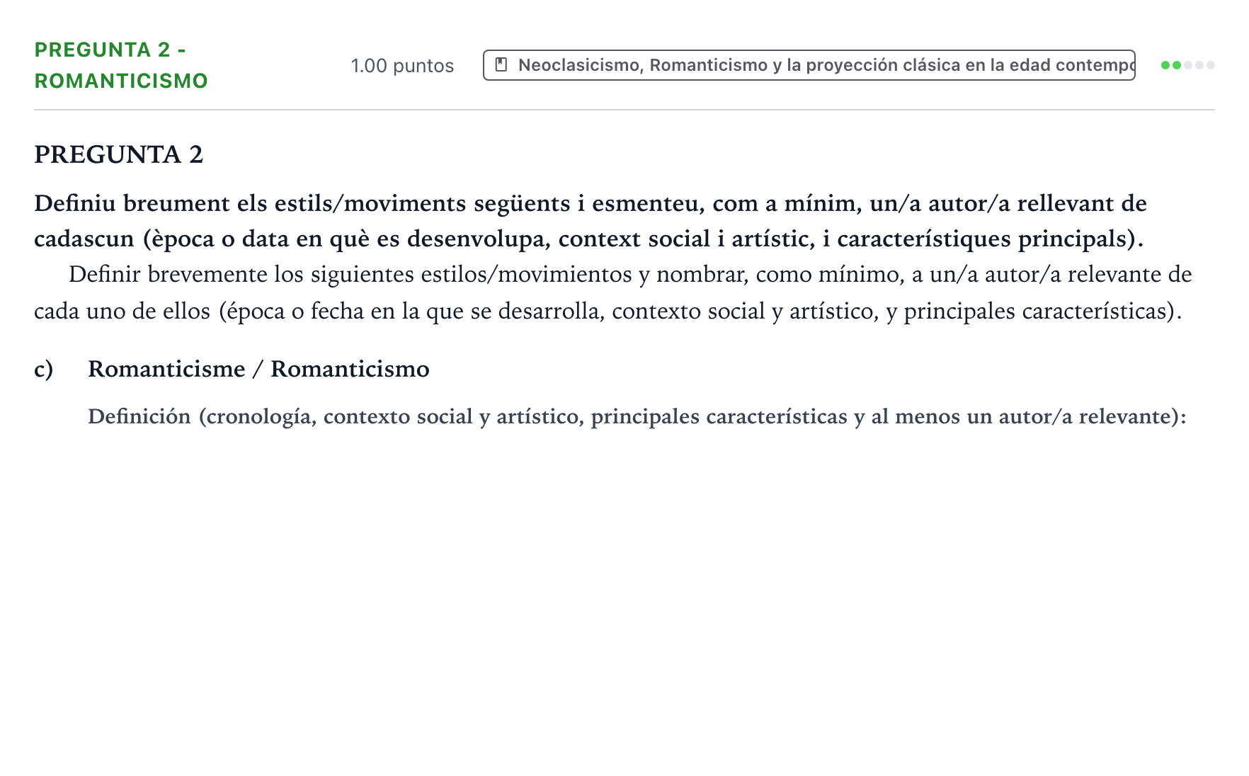 Enunciado: Pregunta 2 - Romanticismo · Fundamentos Artísticos PAU Valencia Extraordinaria 2024