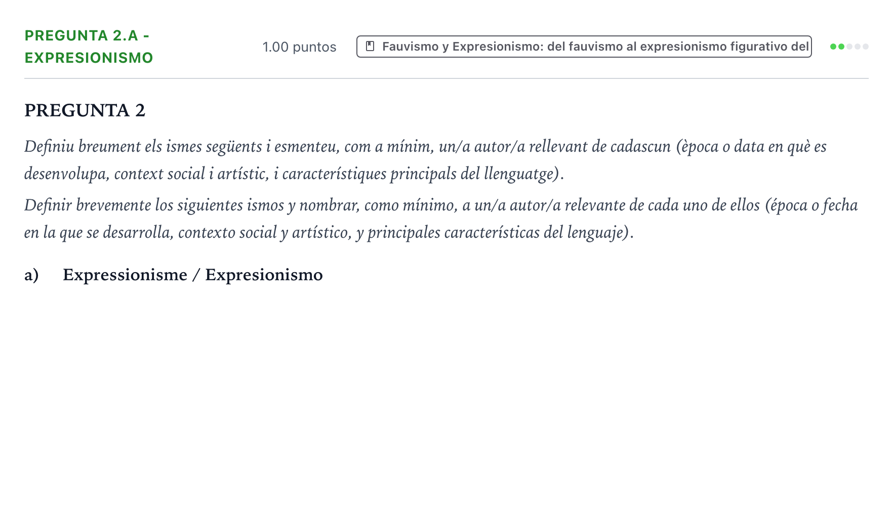 Enunciado: Pregunta 2.a - Expresionismo · Fundamentos Artísticos PAU Valencia Ordinaria (Fundamentos del Arte II) 2024