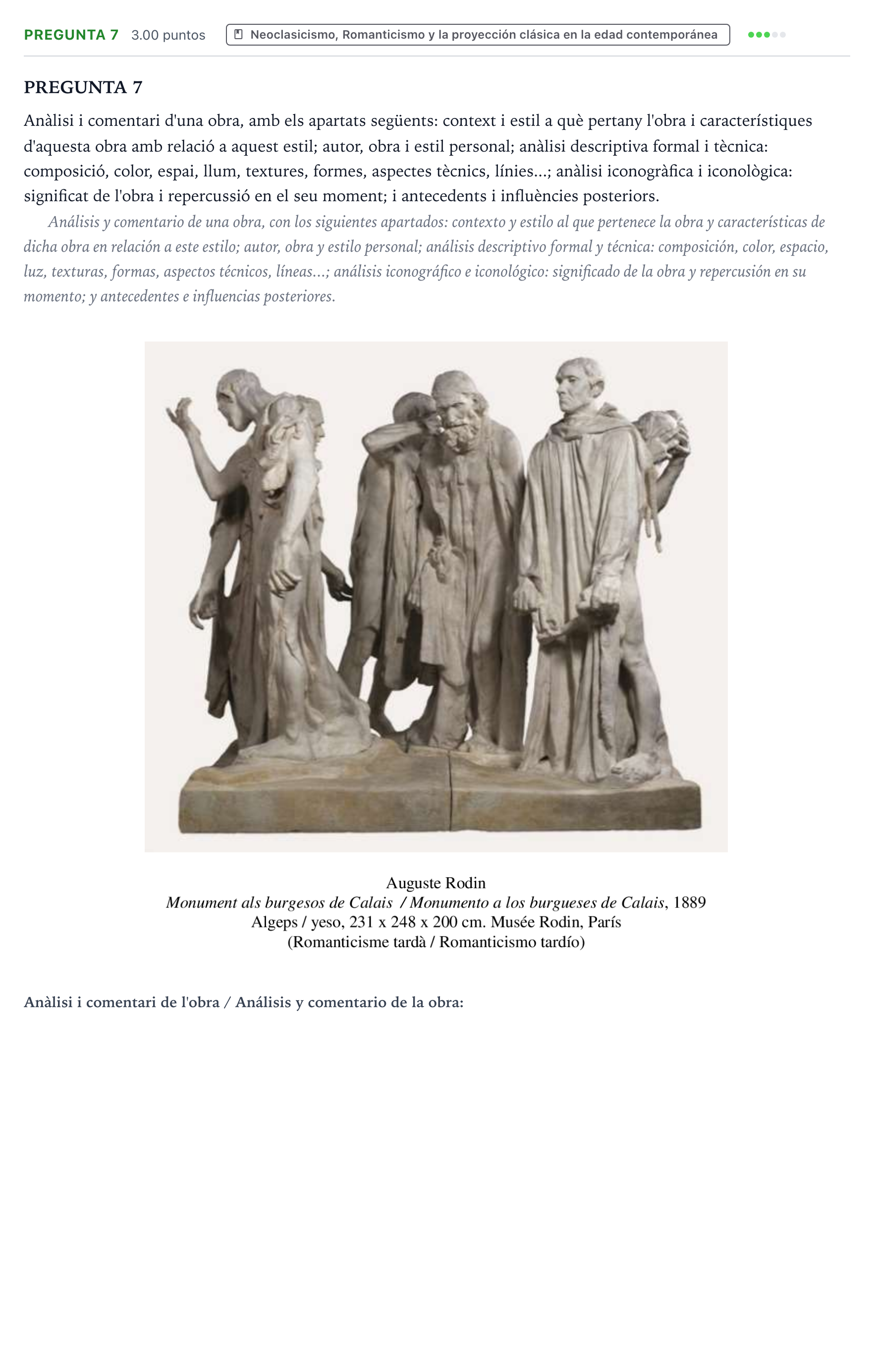 Enunciado: Pregunta 7 · Fundamentos Artísticos PAU Valencia Ordinaria (Fundamentos del Arte II) 2024