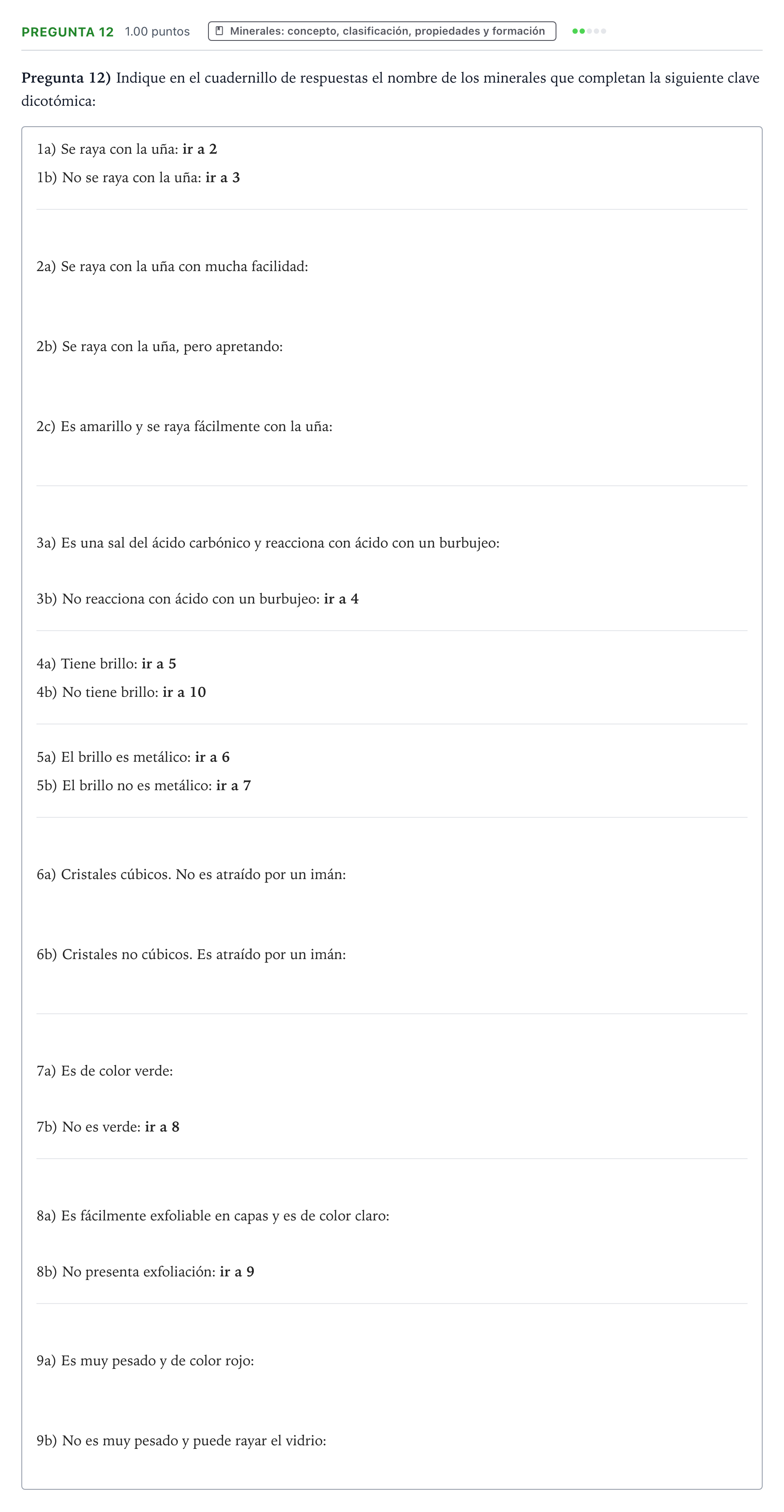Enunciado: Pregunta 12 · Geología y Ciencias Ambientales PAU Valencia Ordinaria 2024