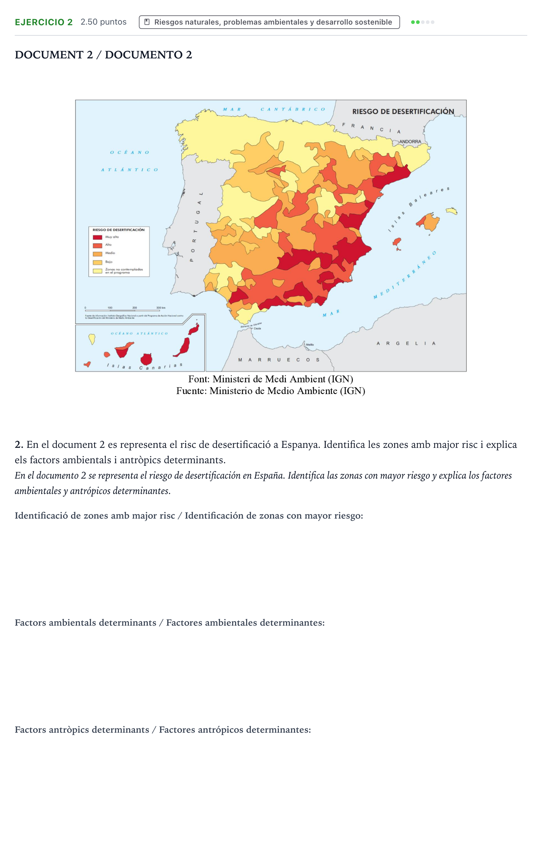 Enunciado: Problema 2 · Geografía PAU Valencia Extraordinaria 2024
