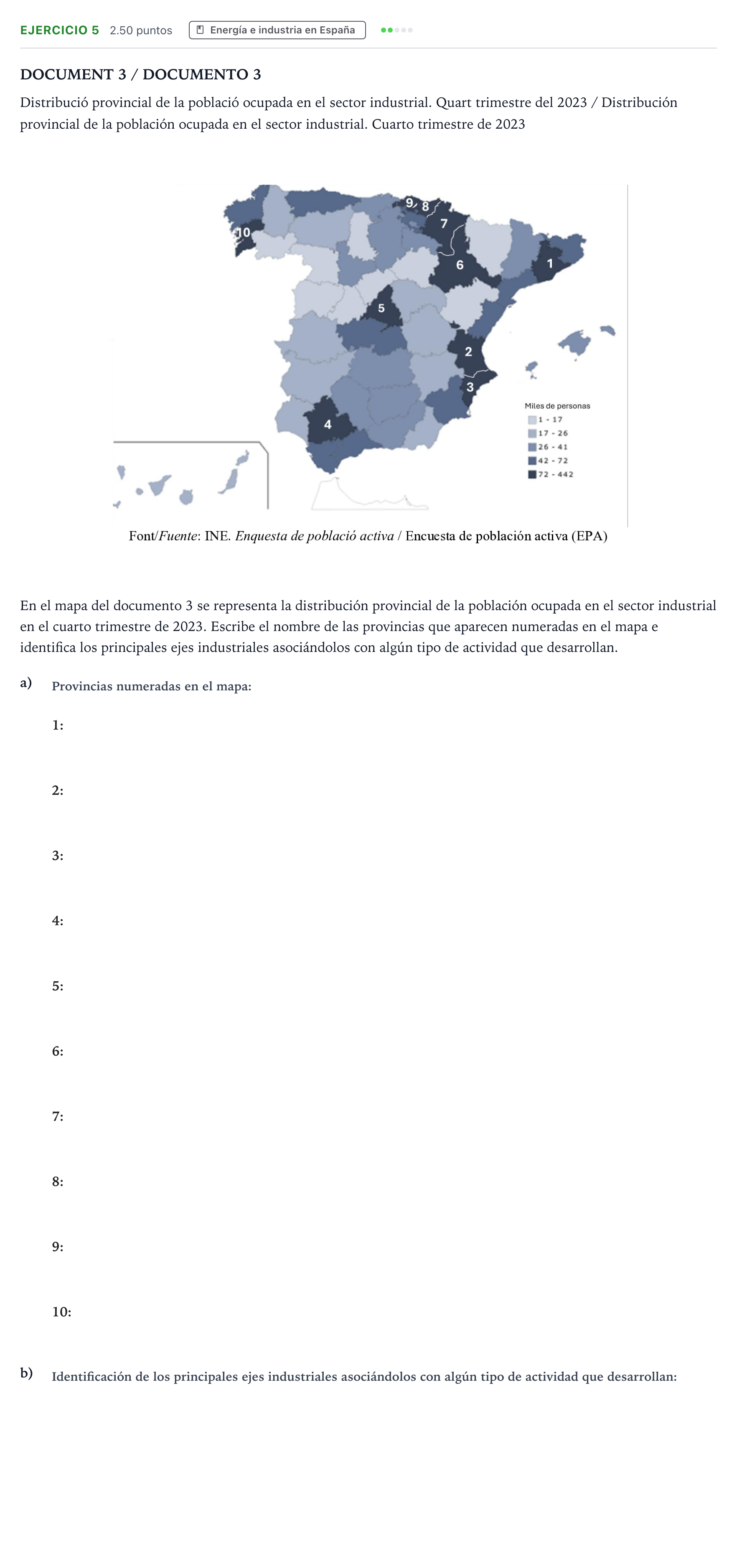 Enunciado: Problema 5 · Geografía PAU Valencia Extraordinaria 2024