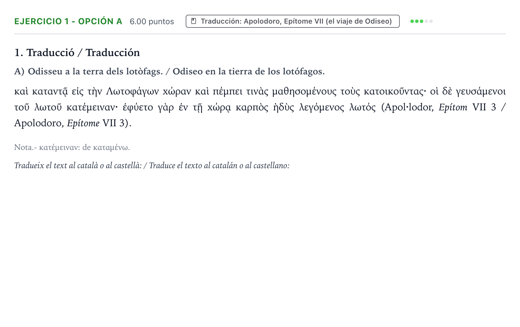 Enunciado: Ejercicio 1 - Opción A · Griego II PAU Valencia Extraordinaria 2024