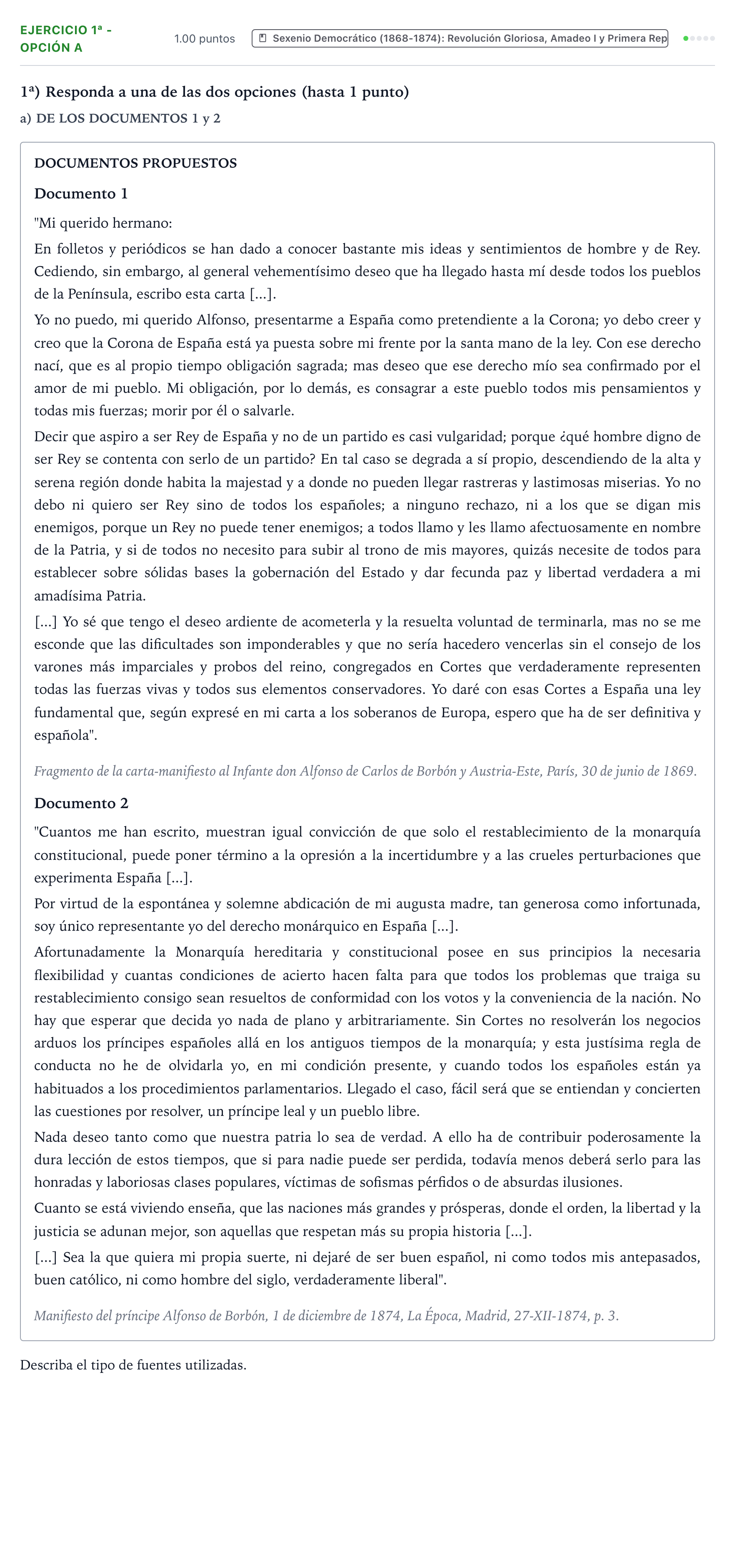 Enunciado: Ejercicio 1ª - Opción a · Historia de España PAU Valencia Ordinaria 2024