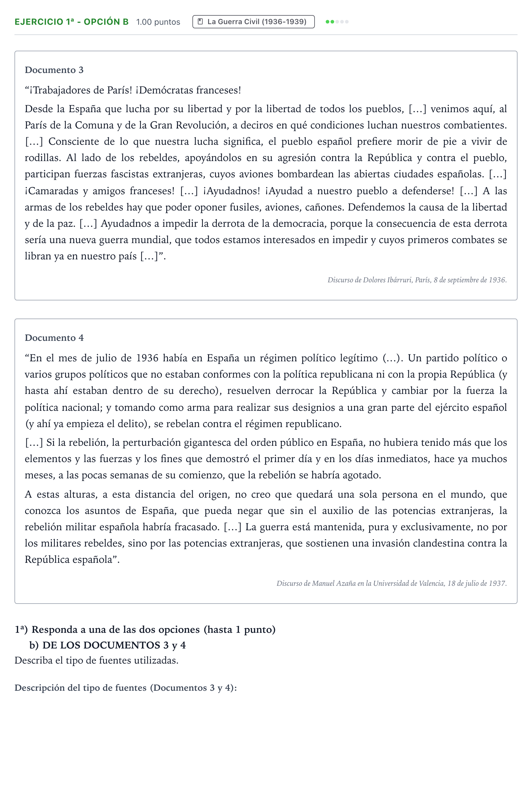 Enunciado: Ejercicio 1ª - Opción b · Historia de España PAU Valencia Ordinaria 2024