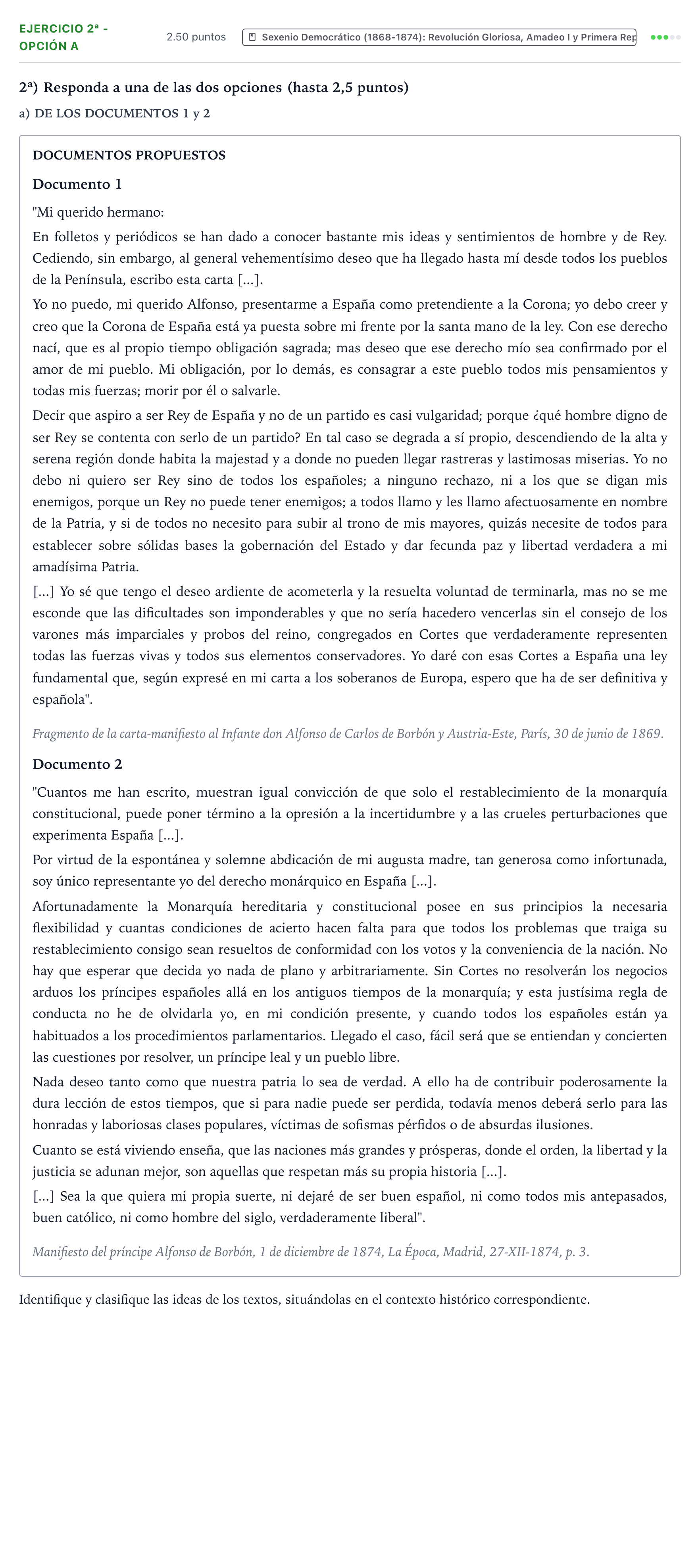 Enunciado: Ejercicio 2ª - Opción a · Historia de España PAU Valencia Ordinaria 2024