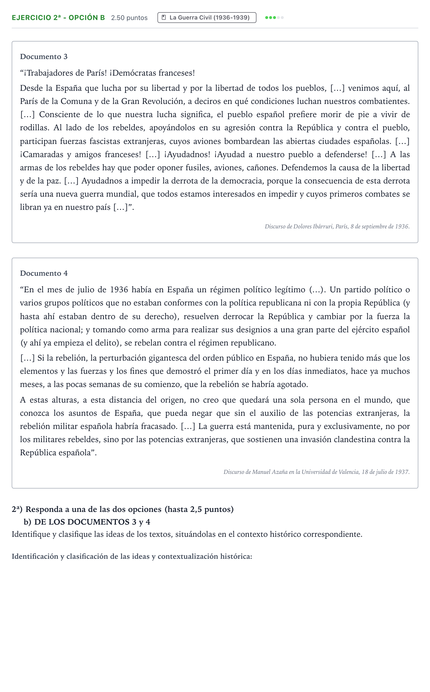 Enunciado: Ejercicio 2ª - Opción b · Historia de España PAU Valencia Ordinaria 2024