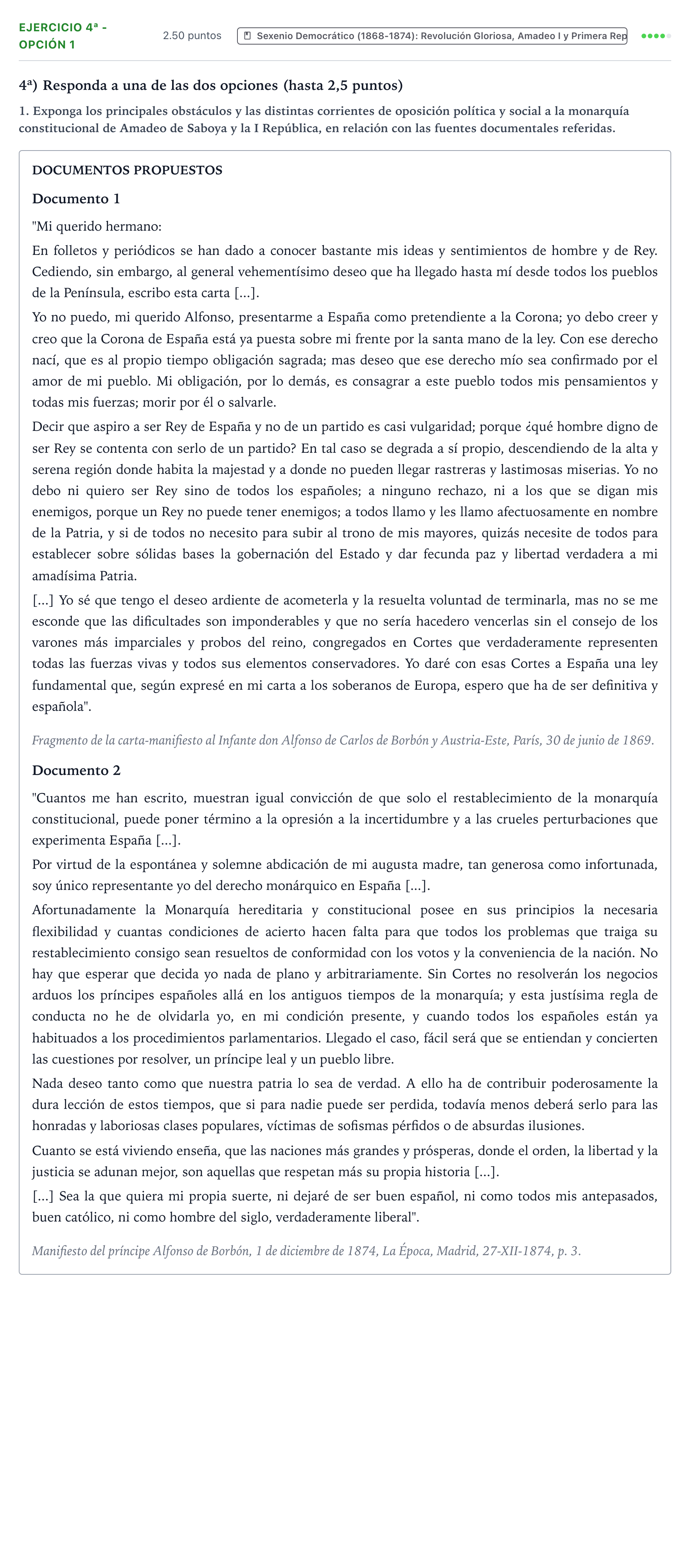 Enunciado: Ejercicio 4ª - Opción 1 · Historia de España PAU Valencia Ordinaria 2024