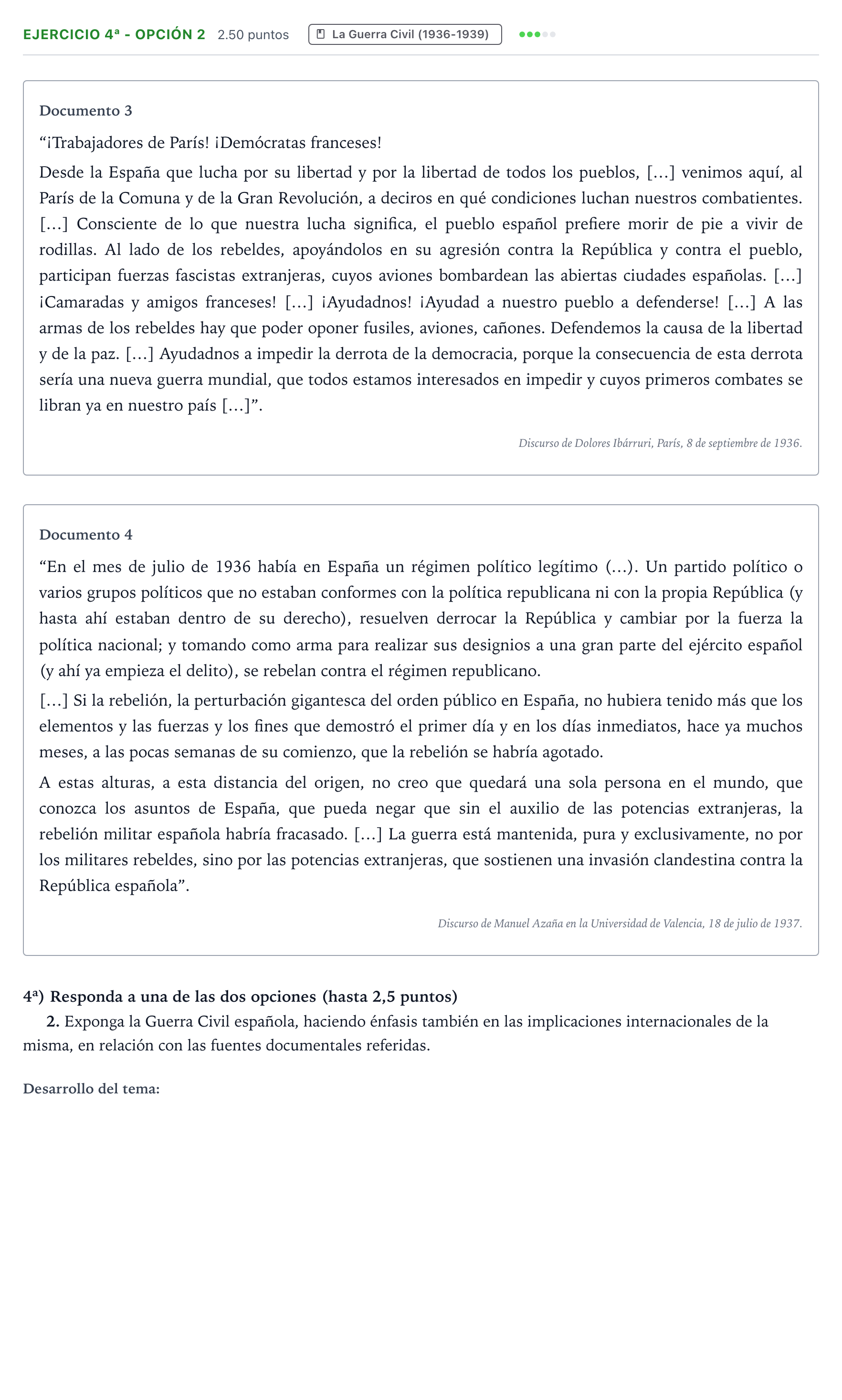 Enunciado: Ejercicio 4ª - Opción 2 · Historia de España PAU Valencia Ordinaria 2024