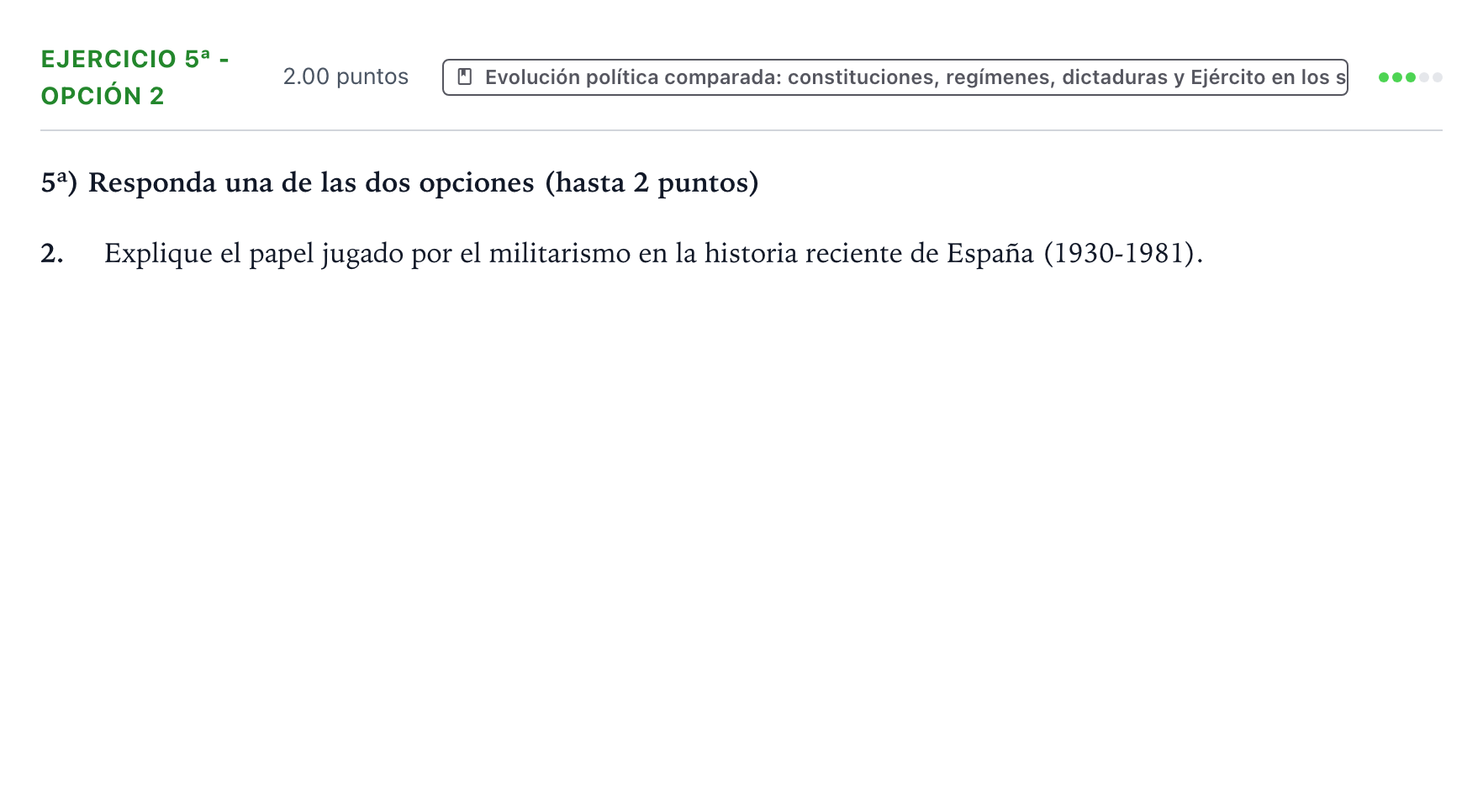 Enunciado: Ejercicio 5ª - Opción 2 · Historia de España PAU Valencia Ordinaria 2024