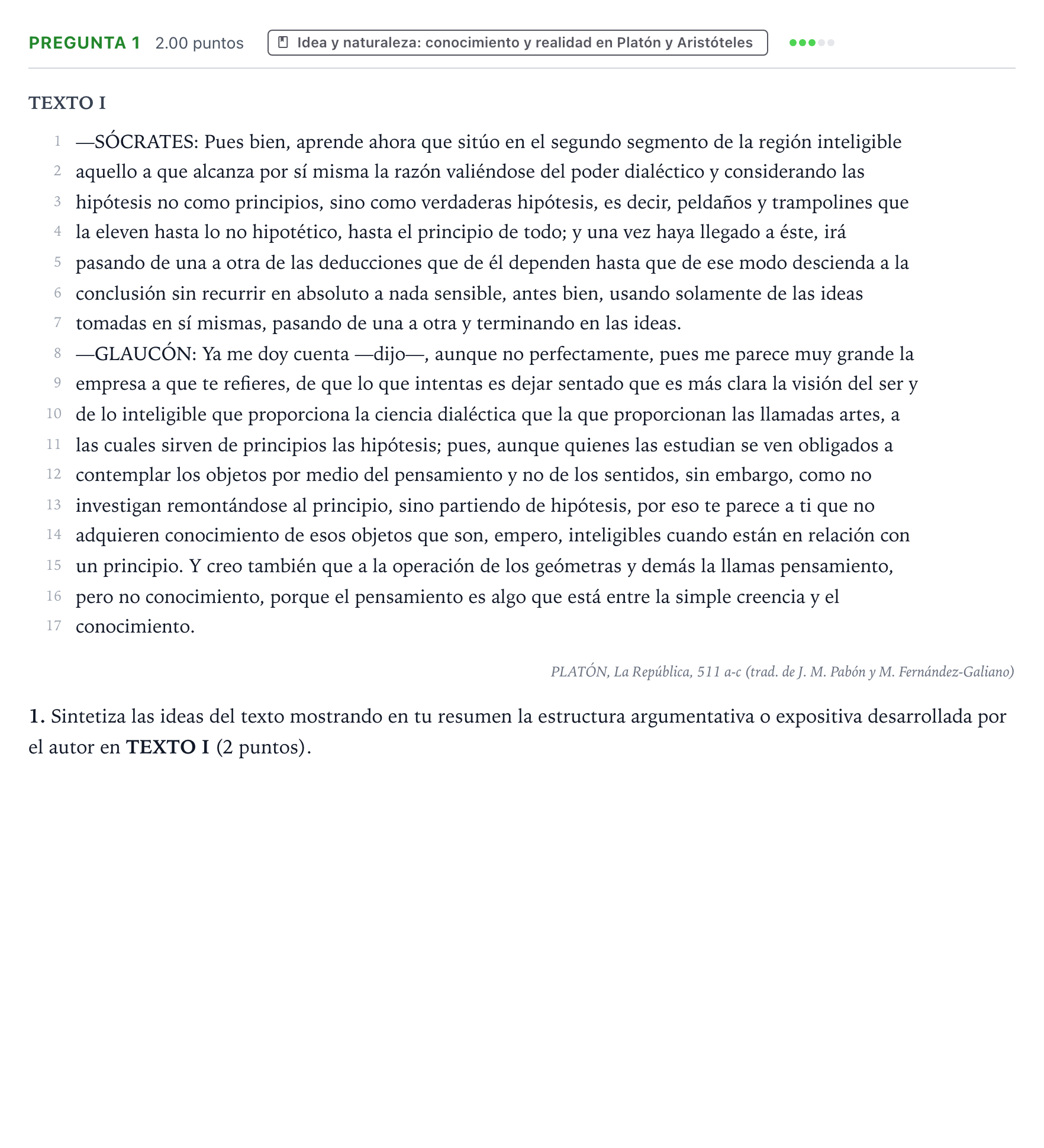 Enunciado: Pregunta 1 · Historia de la Filosofía PAU Valencia Extraordinaria 2024