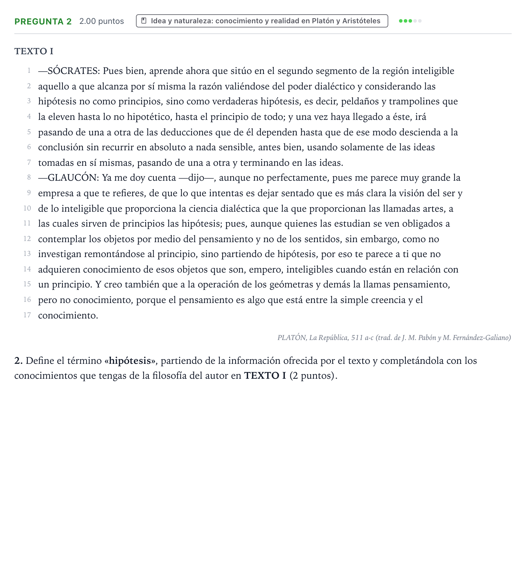 Enunciado: Pregunta 2 · Historia de la Filosofía PAU Valencia Extraordinaria 2024