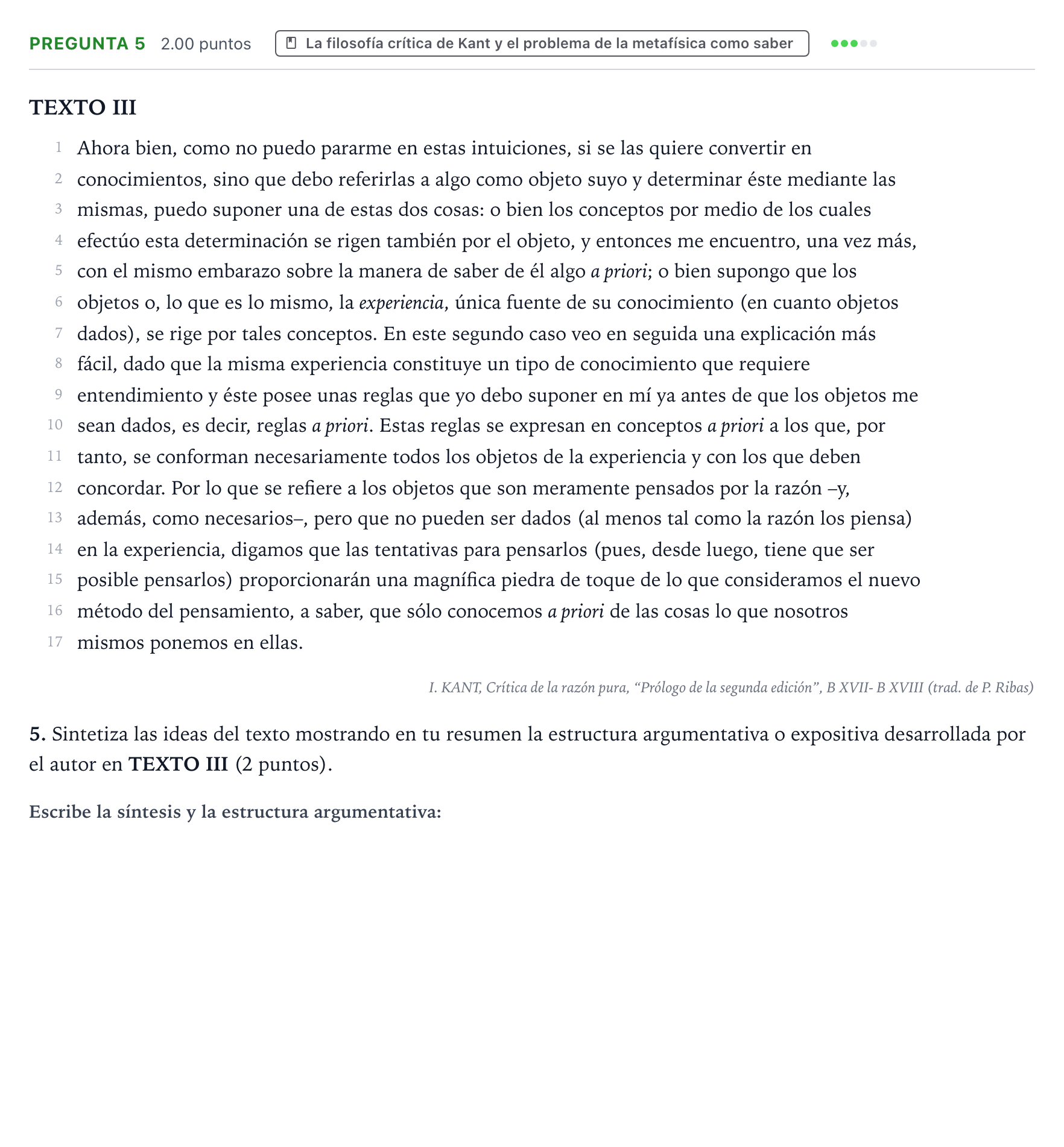 Enunciado: Pregunta 5 · Historia de la Filosofía PAU Valencia Extraordinaria 2024