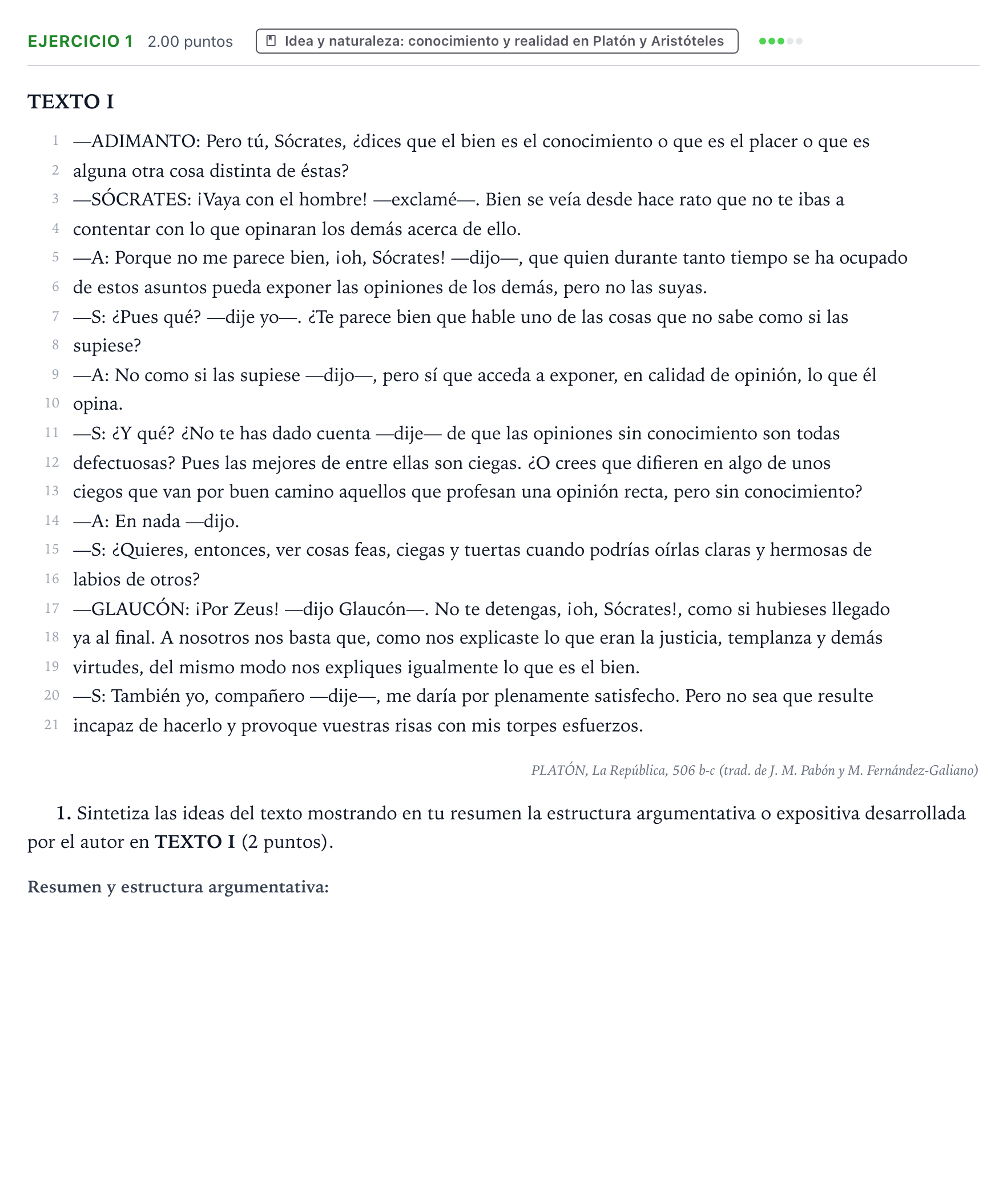 Enunciado: Problema 1 · Historia de la Filosofía PAU Valencia Ordinaria 2024