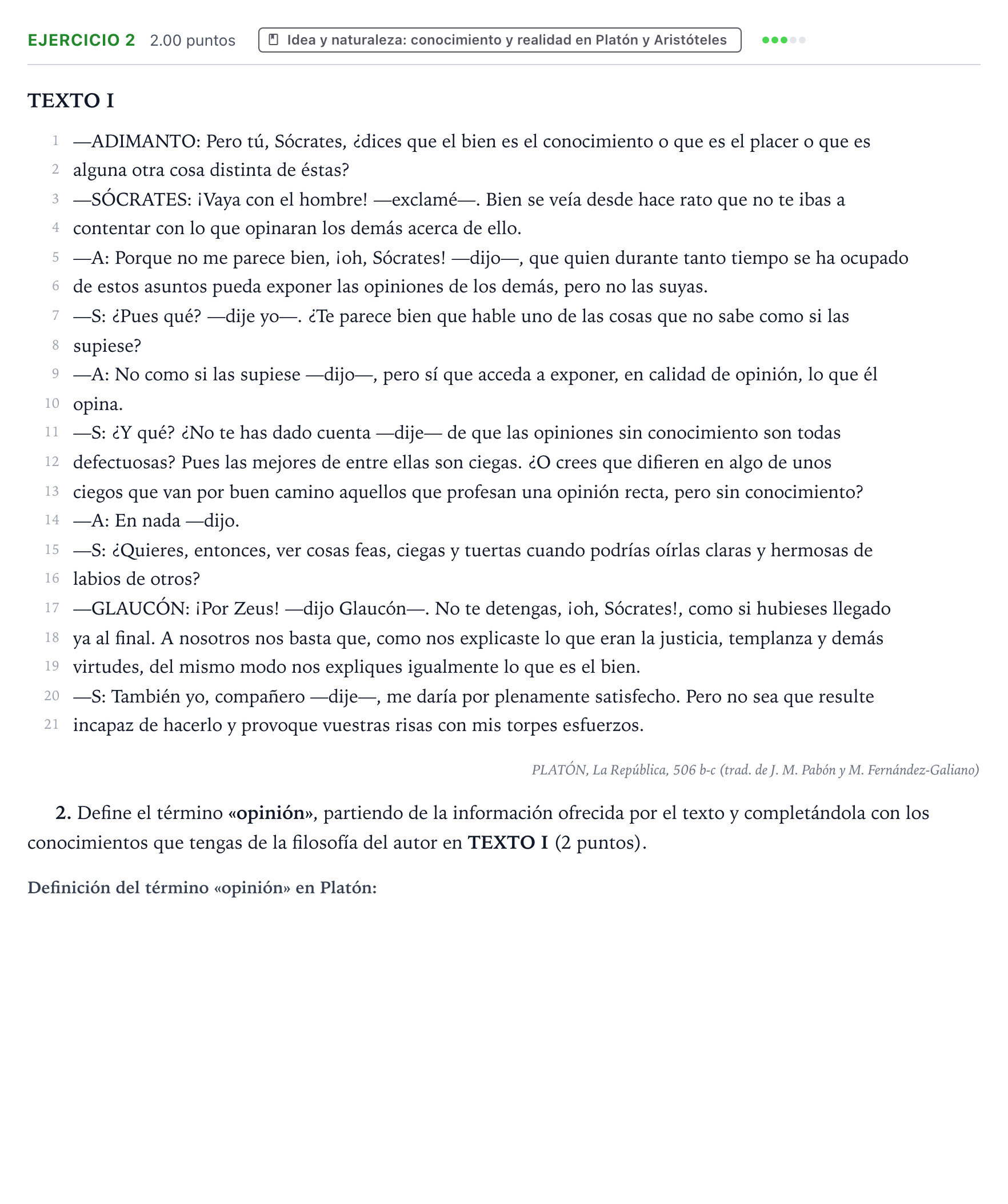 Enunciado: Problema 2 · Historia de la Filosofía PAU Valencia Ordinaria 2024