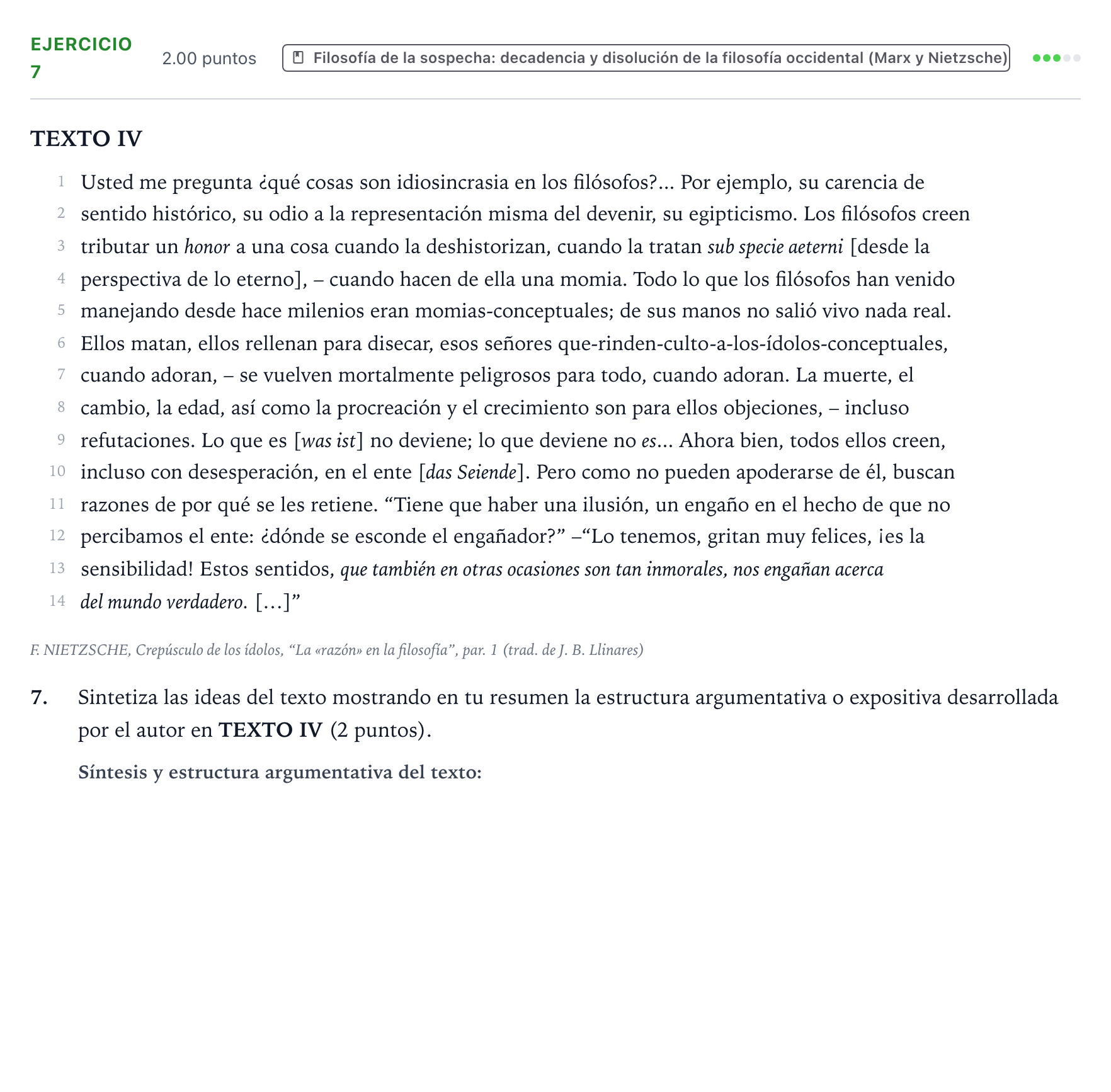 Enunciado: Problema 7 · Historia de la Filosofía PAU Valencia Ordinaria 2024