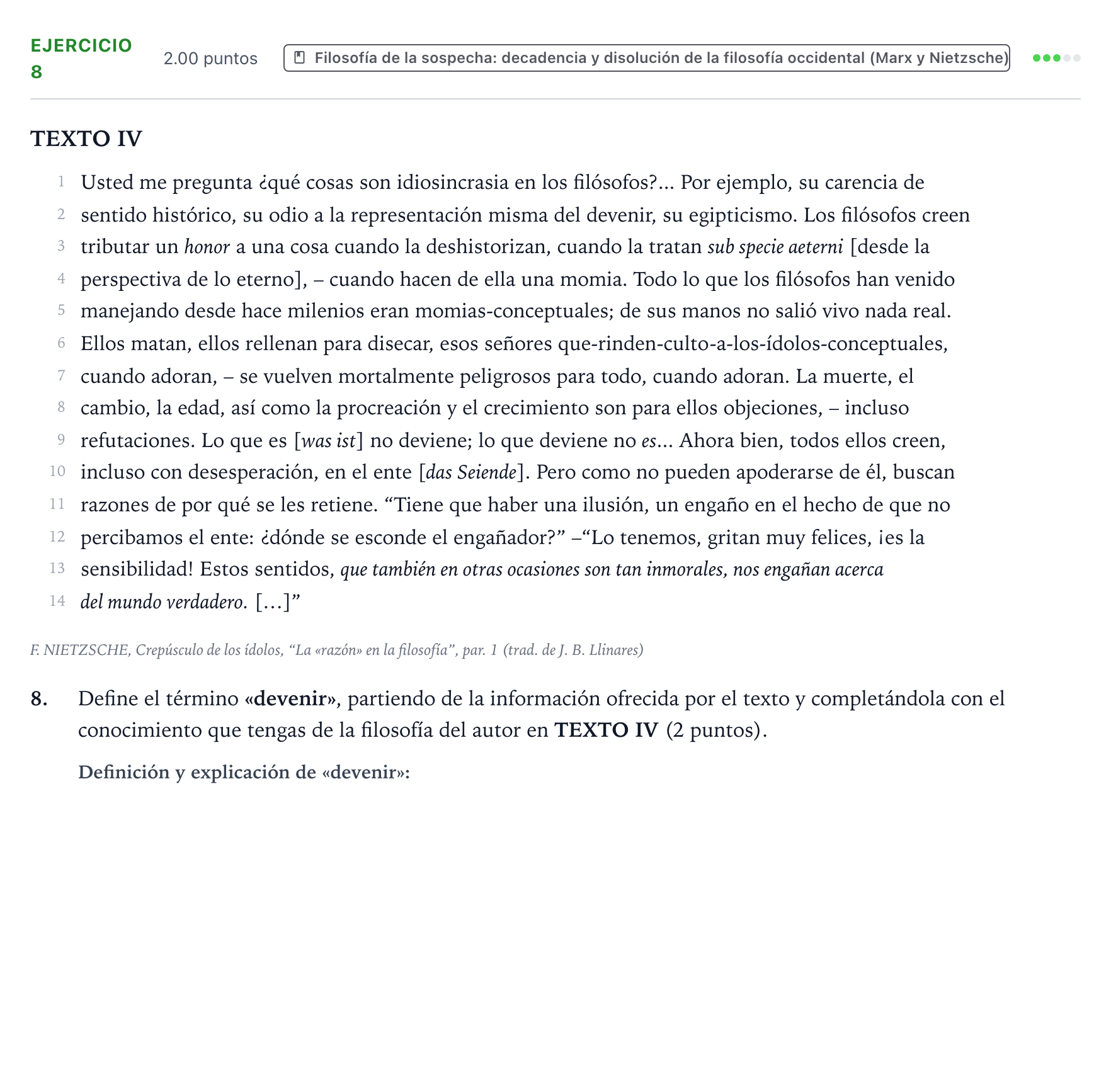 Enunciado: Problema 8 · Historia de la Filosofía PAU Valencia Ordinaria 2024
