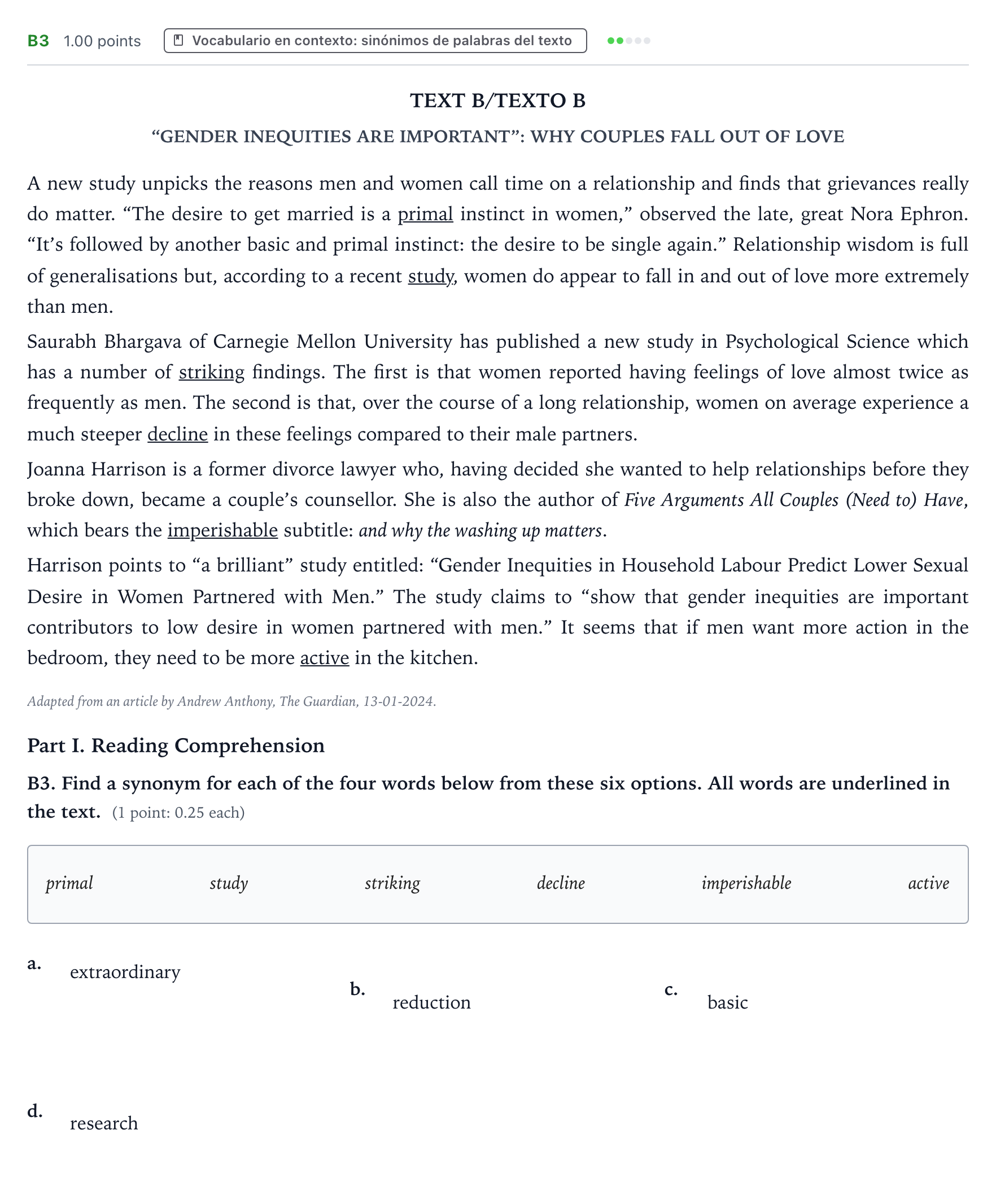 Enunciado: Ejercicio B3 · Inglés PAU Valencia Extraordinaria 2024