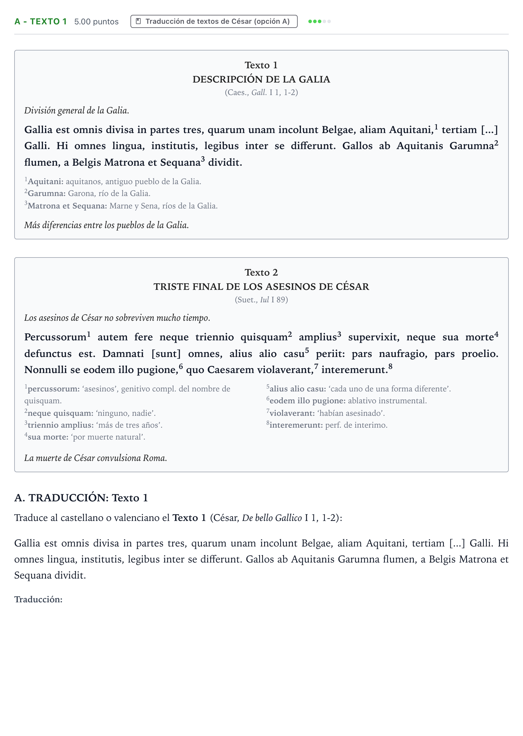 Enunciado: Ejercicio A - Texto 1 · Latín II PAU Valencia Extraordinaria 2024