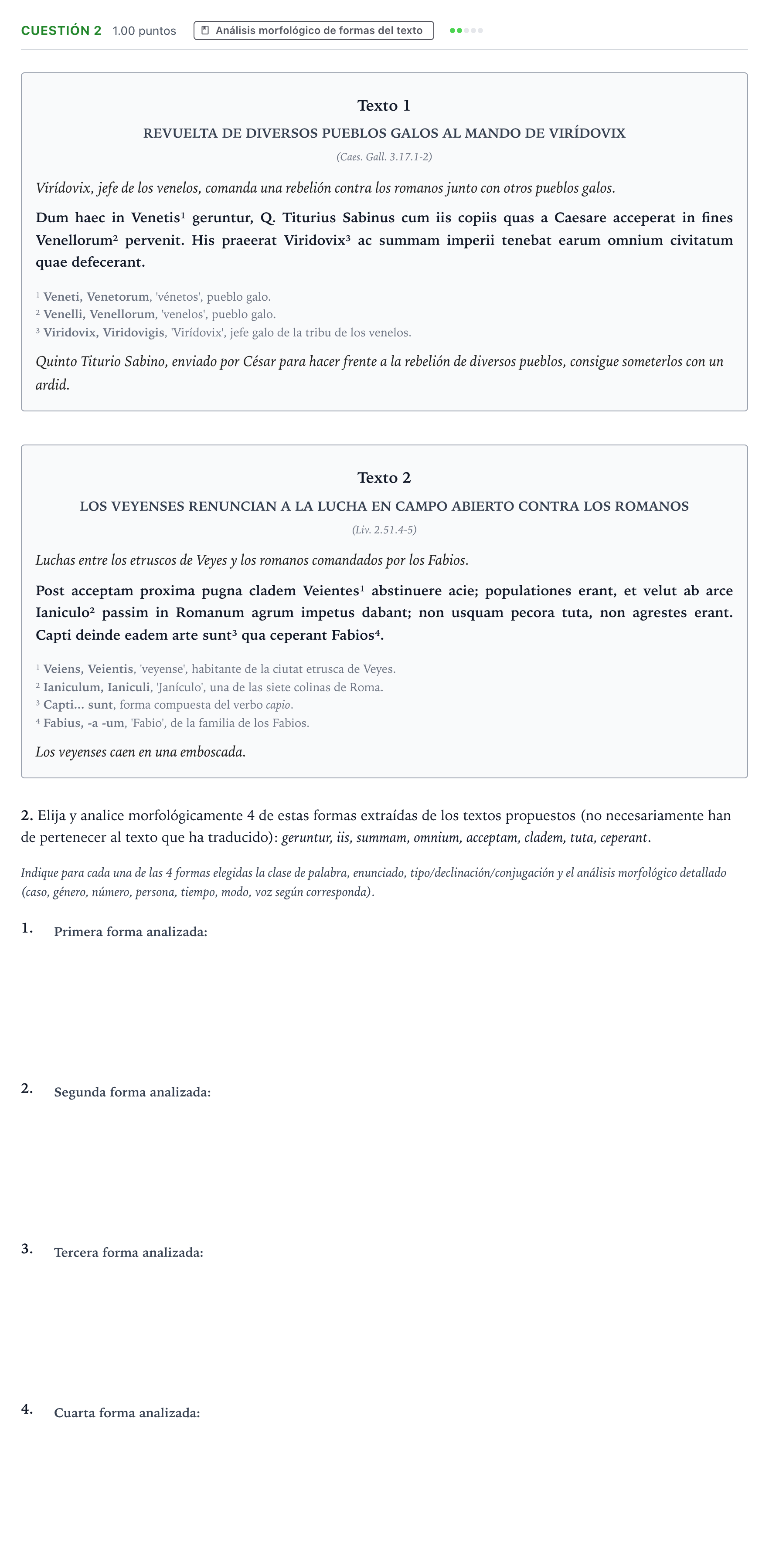 Enunciado: Cuestión 2 · Latín II PAU Valencia Ordinaria 2024