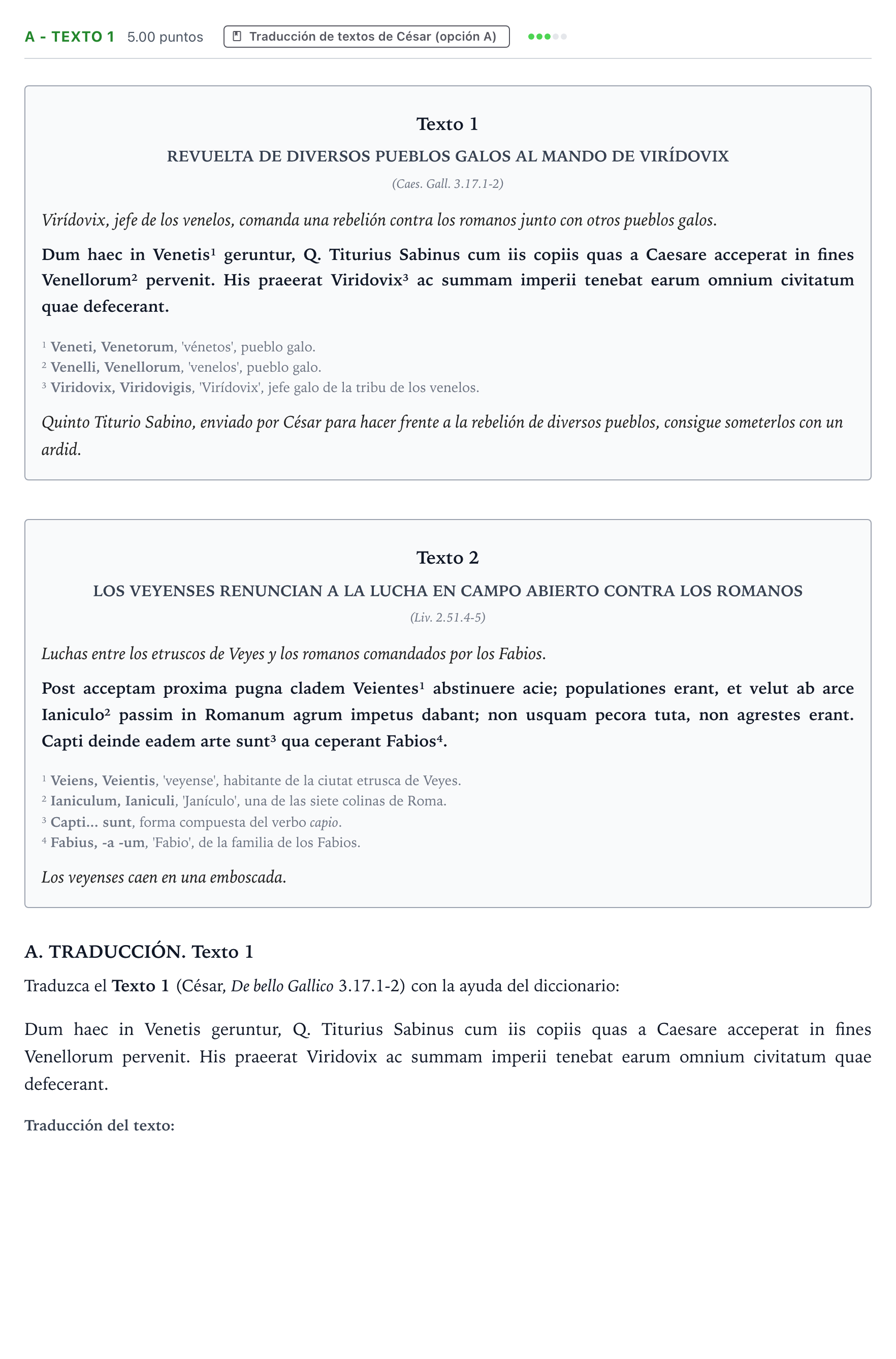 Enunciado: Ejercicio A - Texto 1 · Latín II PAU Valencia Ordinaria 2024