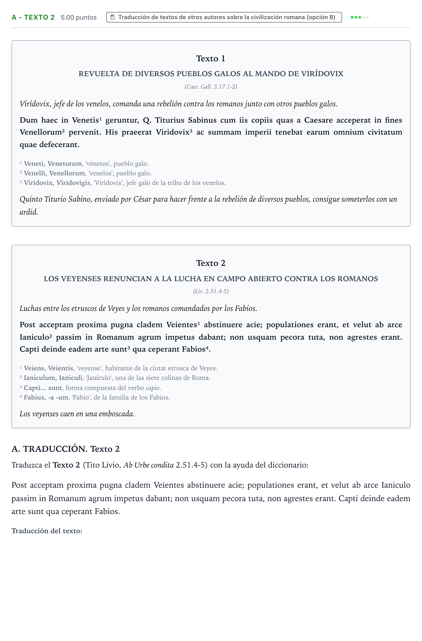 Enunciado: Ejercicio A - Texto 2 · Latín II PAU Valencia Ordinaria 2024