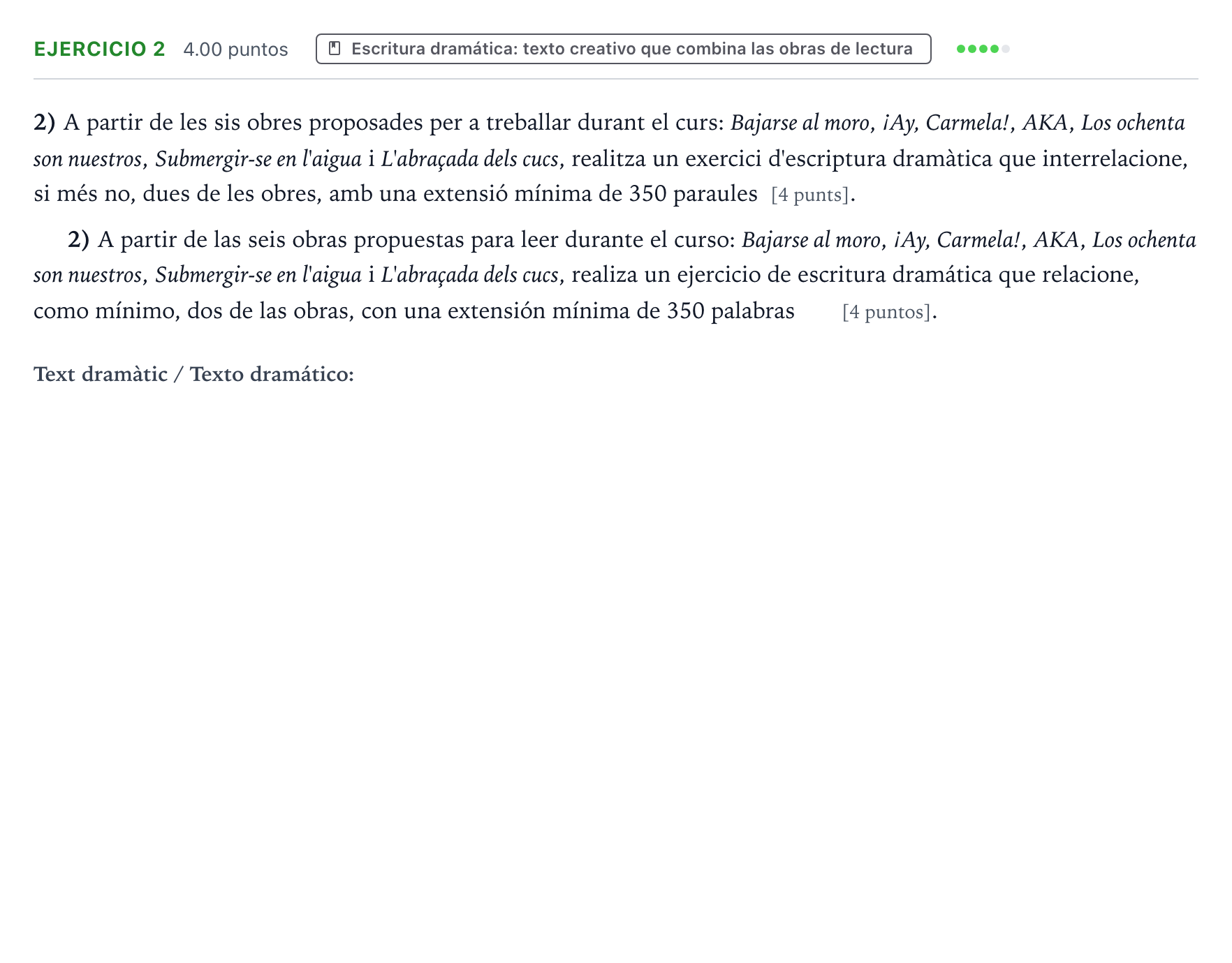 Enunciado: Problema 2 · Literatura Dramática PAU Valencia Extraordinaria 2024