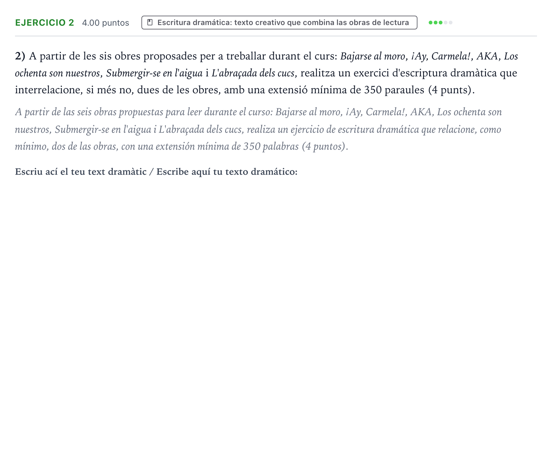 Enunciado: Problema 2 · Literatura Dramática PAU Valencia Ordinaria 2024