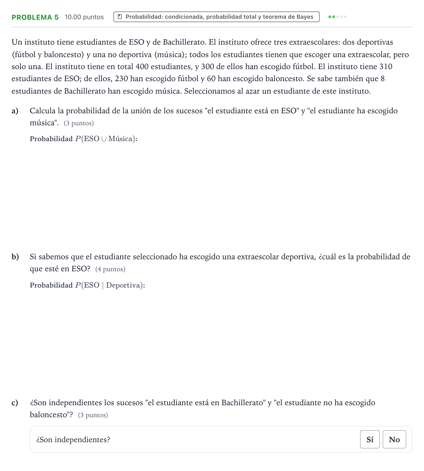 Enunciado: Problema 5 · Matemáticas aplicadas a las Ciencias Sociales II PAU Valencia Extraordinaria 2024
