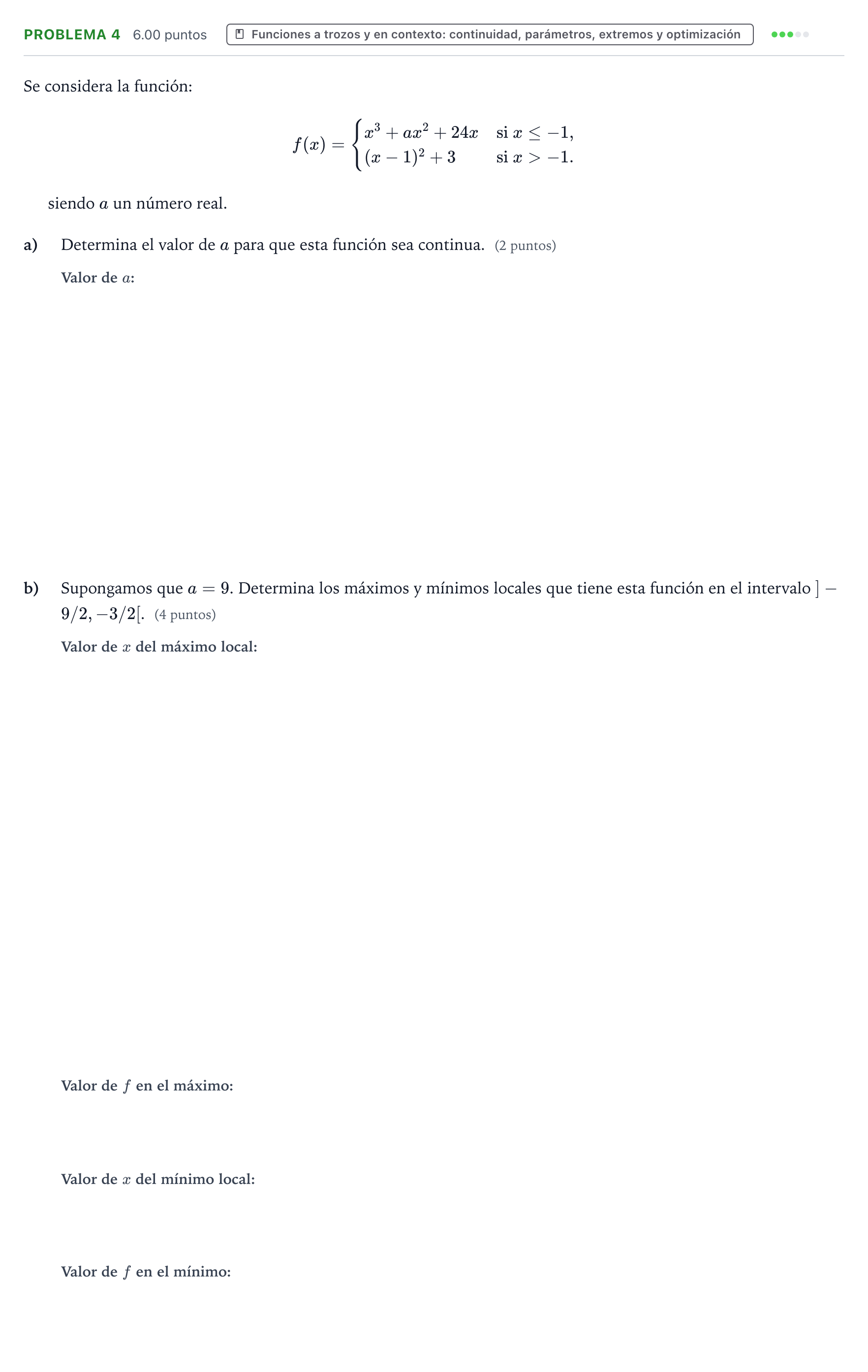 Enunciado: Problema 4 - Funciones · Matemáticas aplicadas a las Ciencias Sociales II PAU Valencia Ordinaria 2024