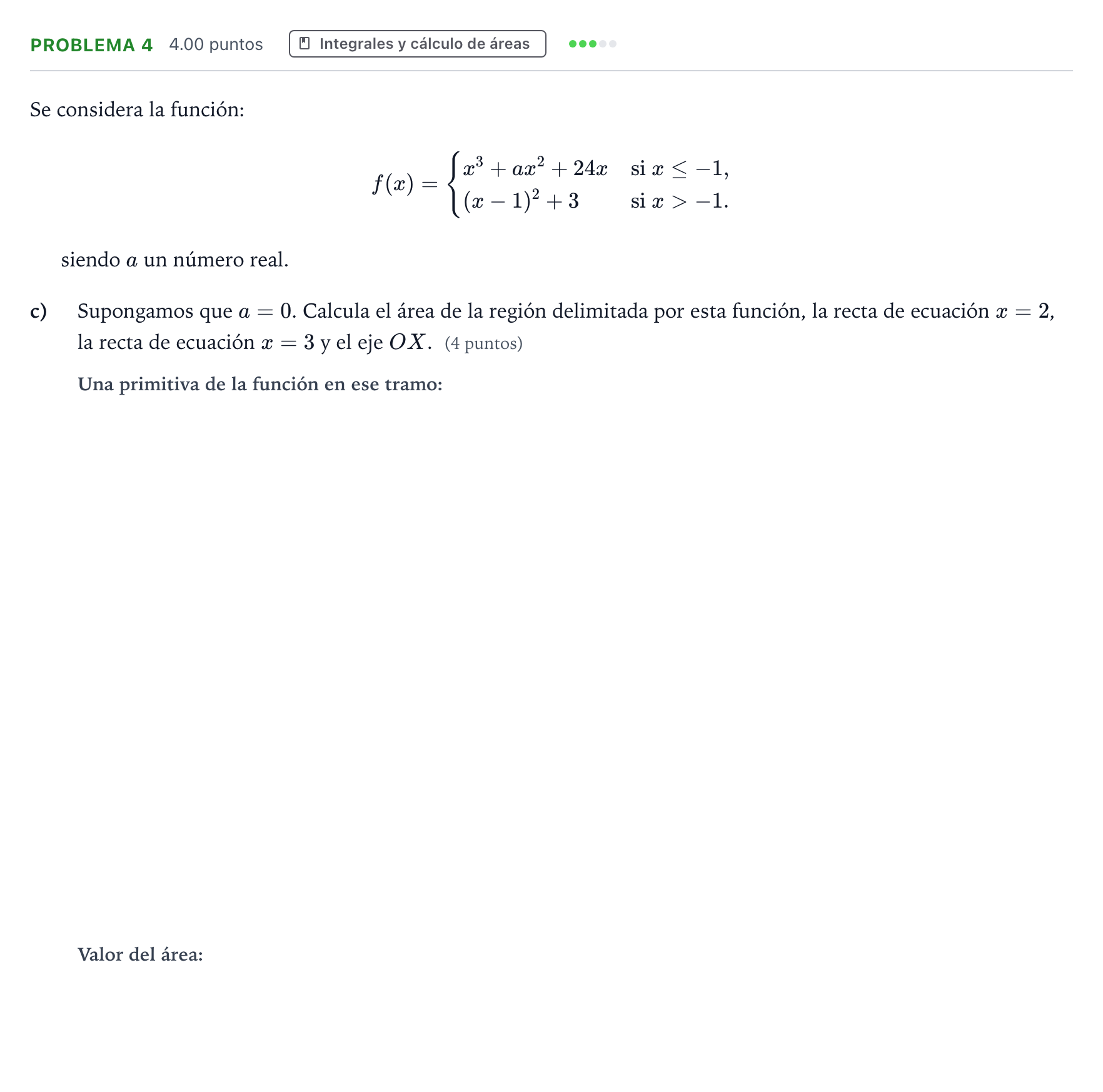 Enunciado: Problema 4 - Integrales · Matemáticas aplicadas a las Ciencias Sociales II PAU Valencia Ordinaria 2024