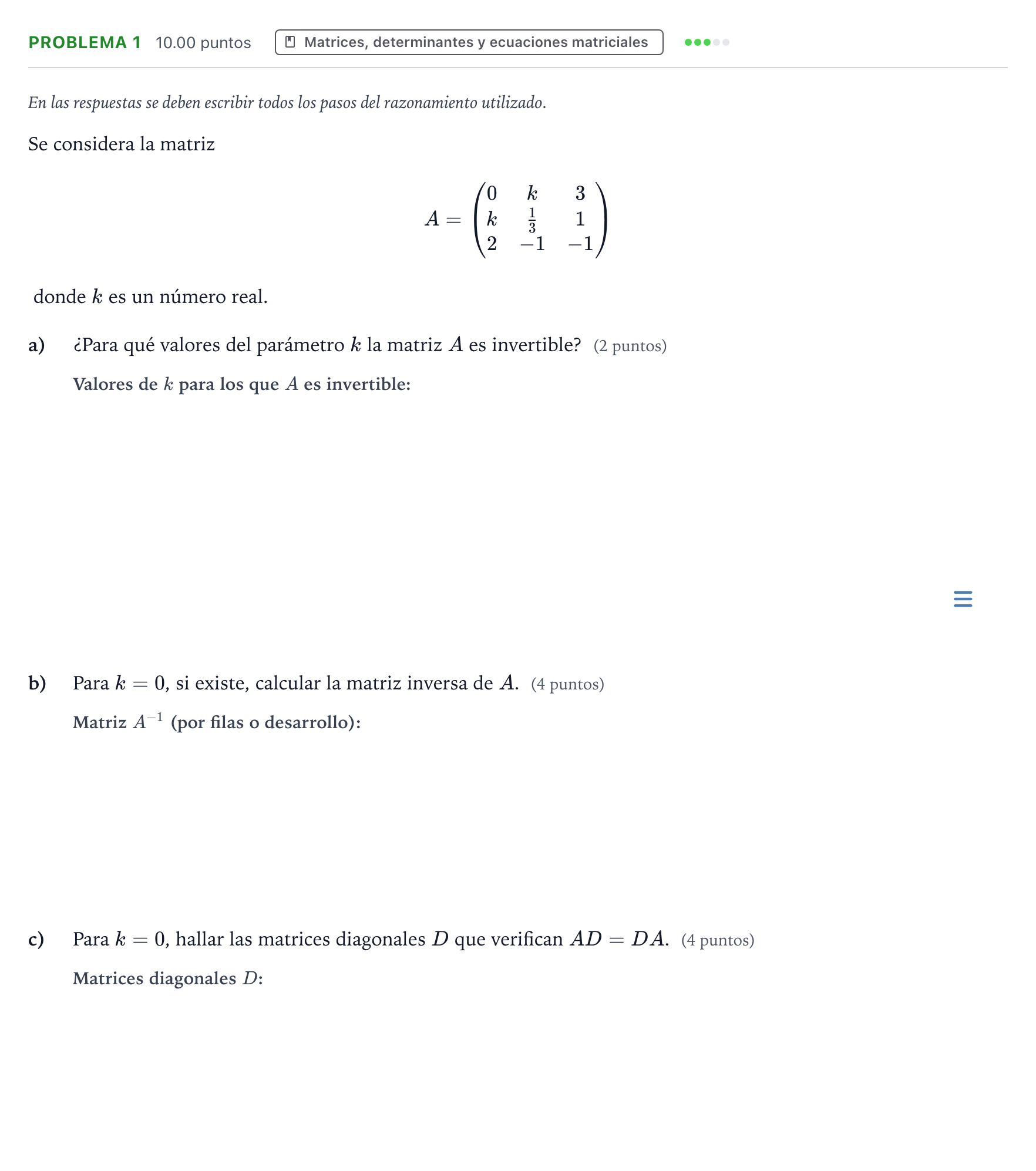 Enunciado: Problema 1 · Matemáticas II PAU Valencia Extraordinaria 2024