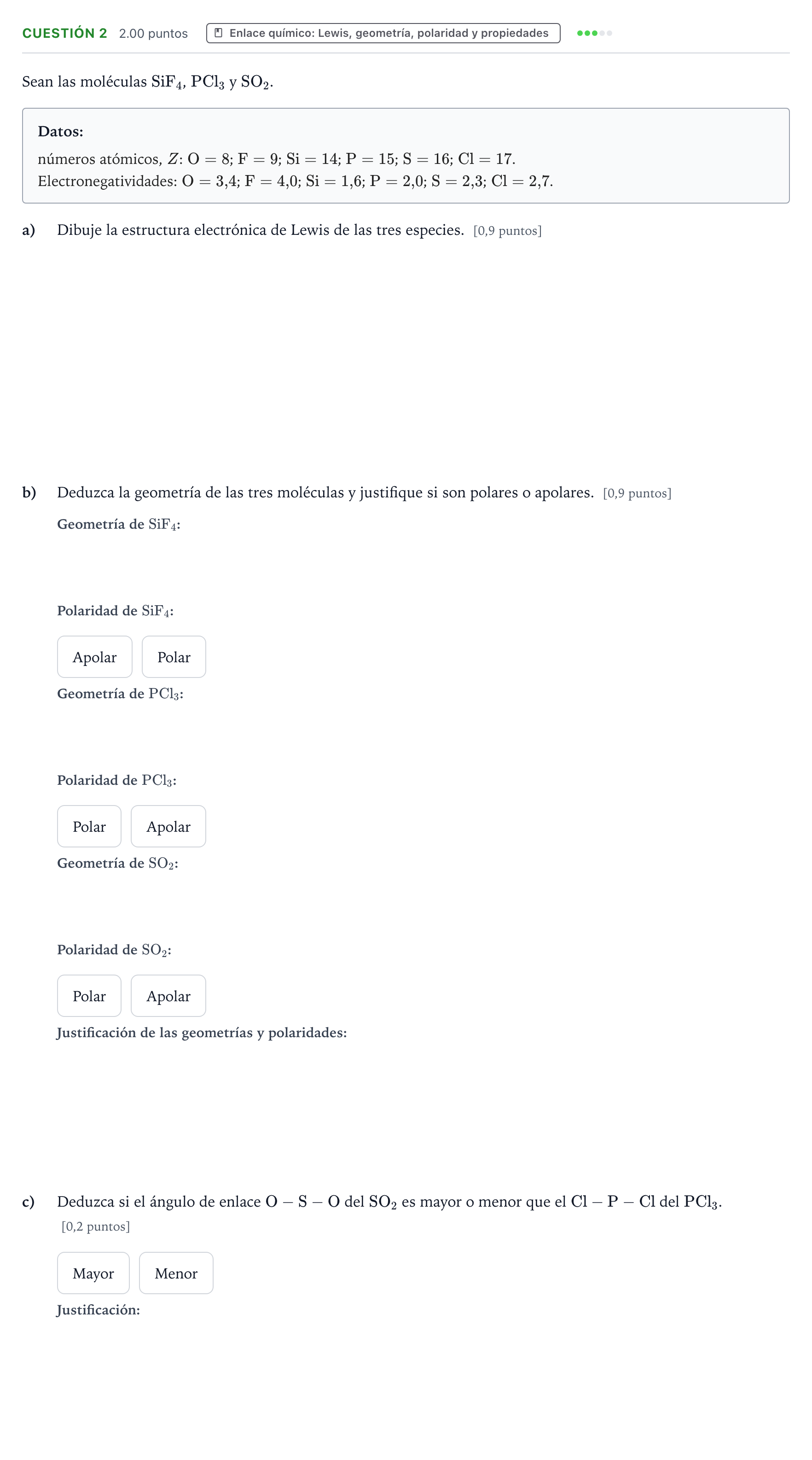 Enunciado: Cuestión 2 · Química PAU Valencia Extraordinaria 2024