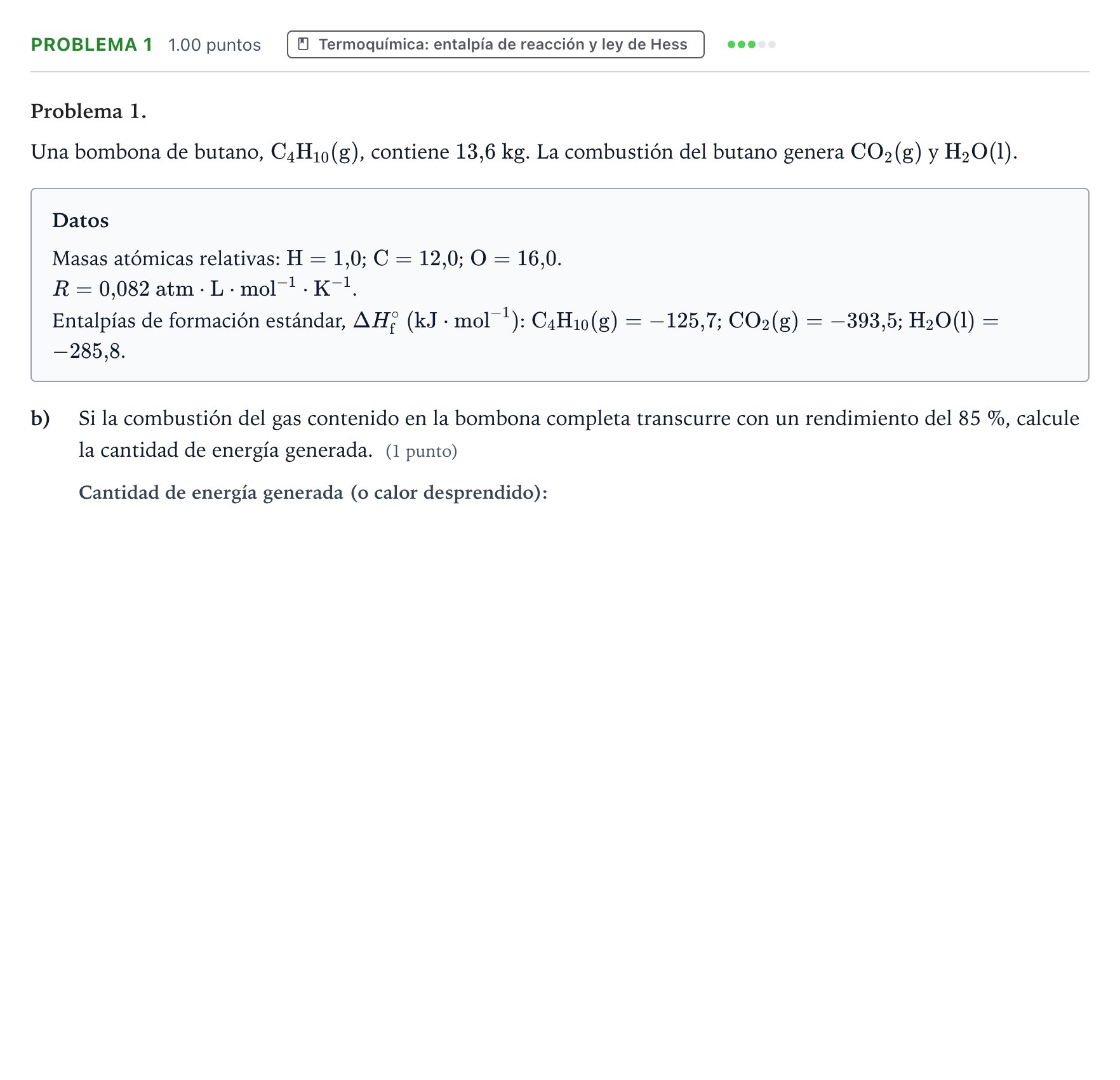 Enunciado: Problema 1 - Termoquímica · Química PAU Valencia Extraordinaria 2024