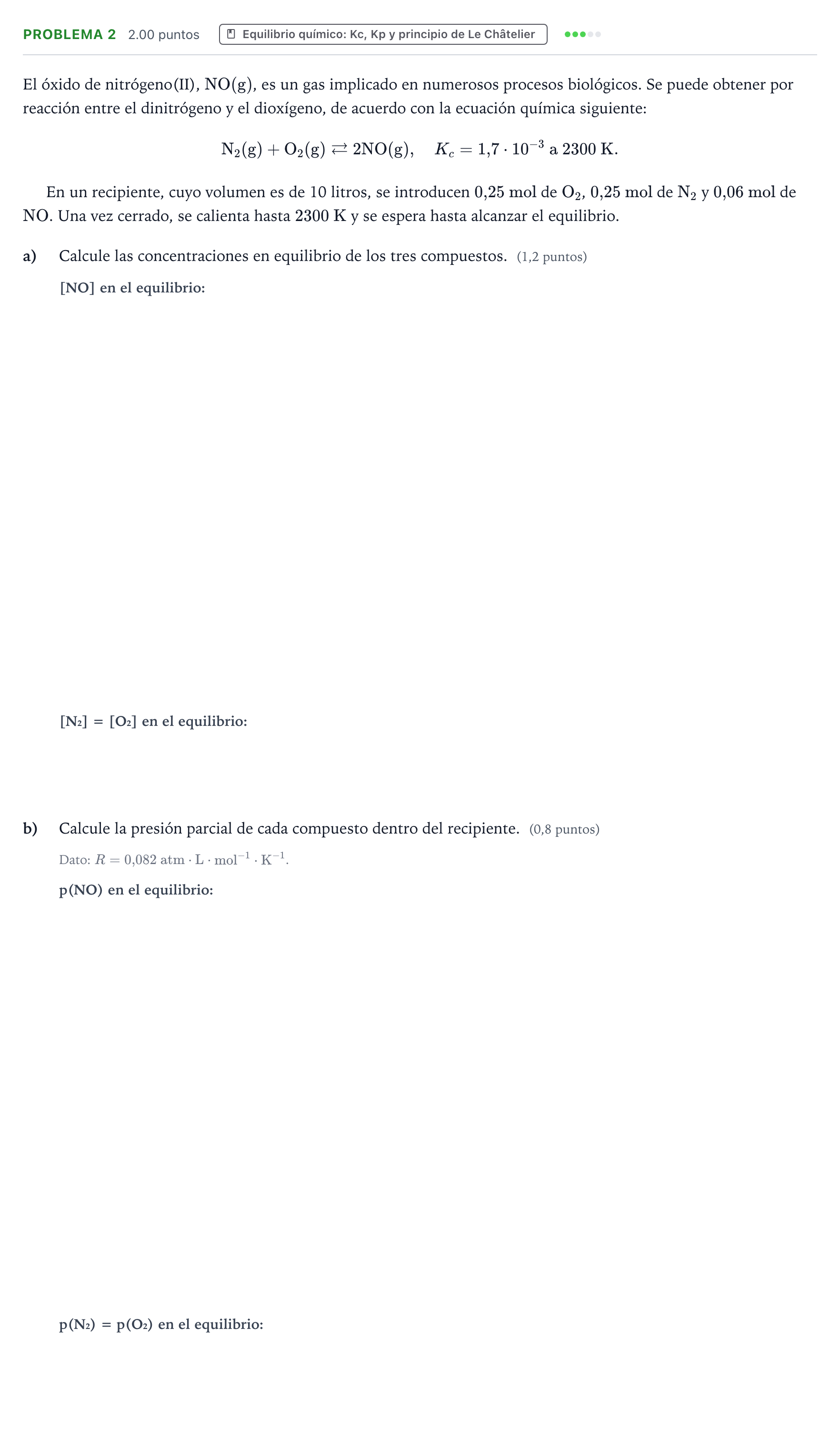 Enunciado: Problema 2 · Química PAU Valencia Extraordinaria 2024