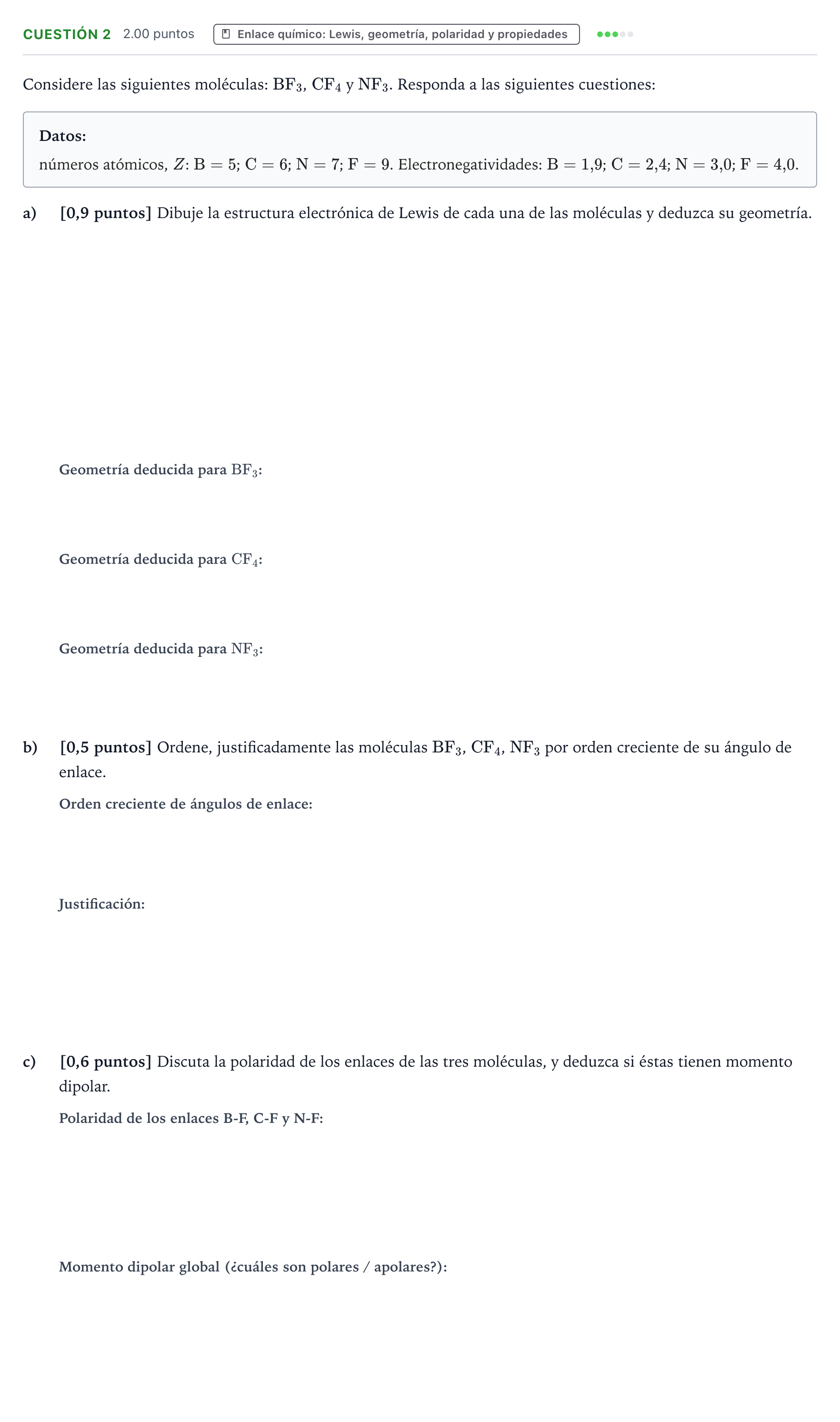 Enunciado: Cuestión 2 · Química PAU Valencia Ordinaria 2024