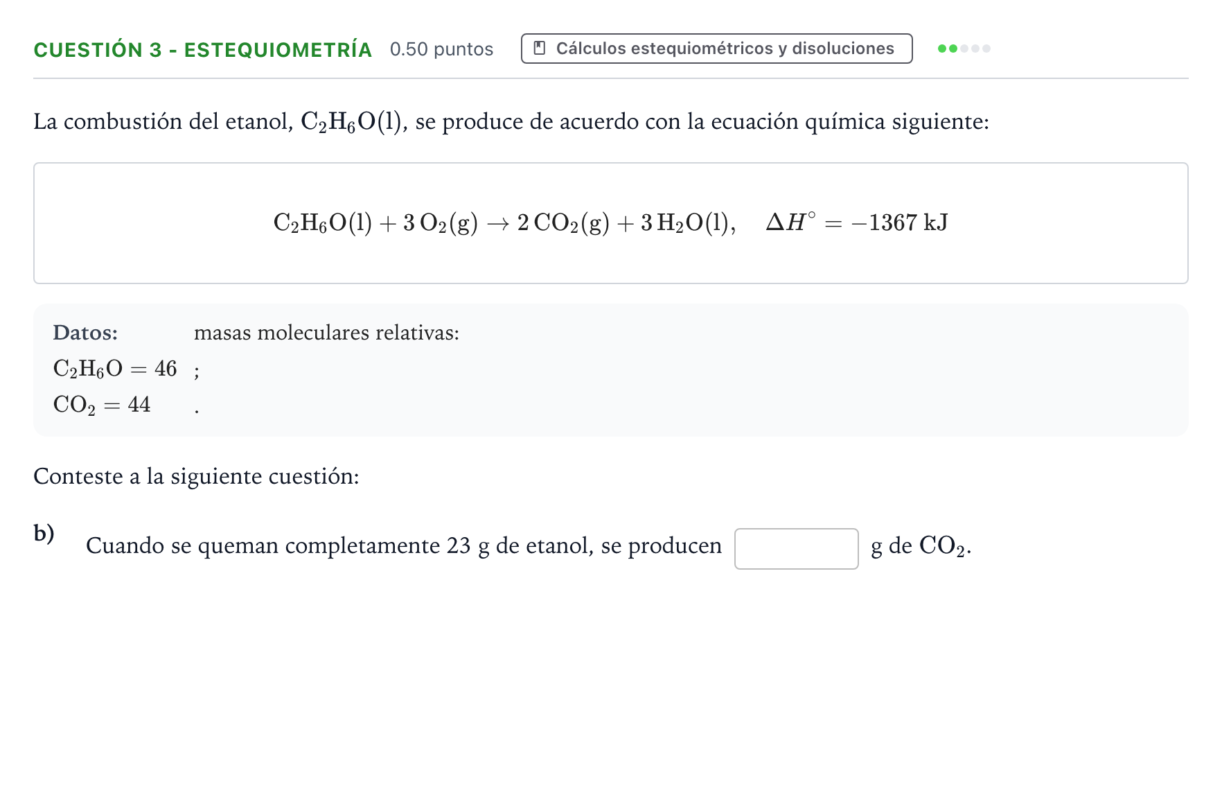 Enunciado: Cuestión 3 - Estequiometría · Química PAU Valencia Ordinaria 2024