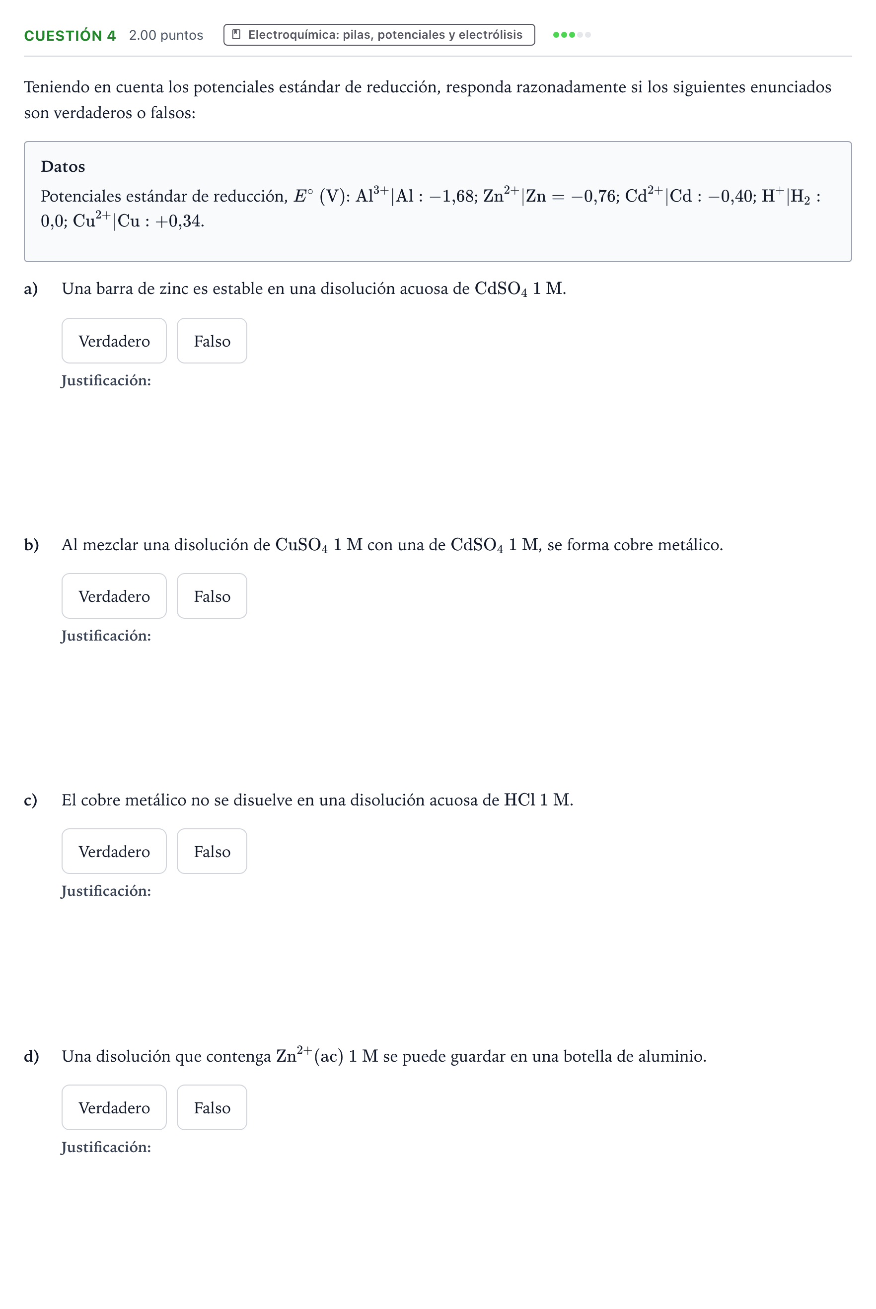 Enunciado: Cuestión 4 · Química PAU Valencia Ordinaria 2024