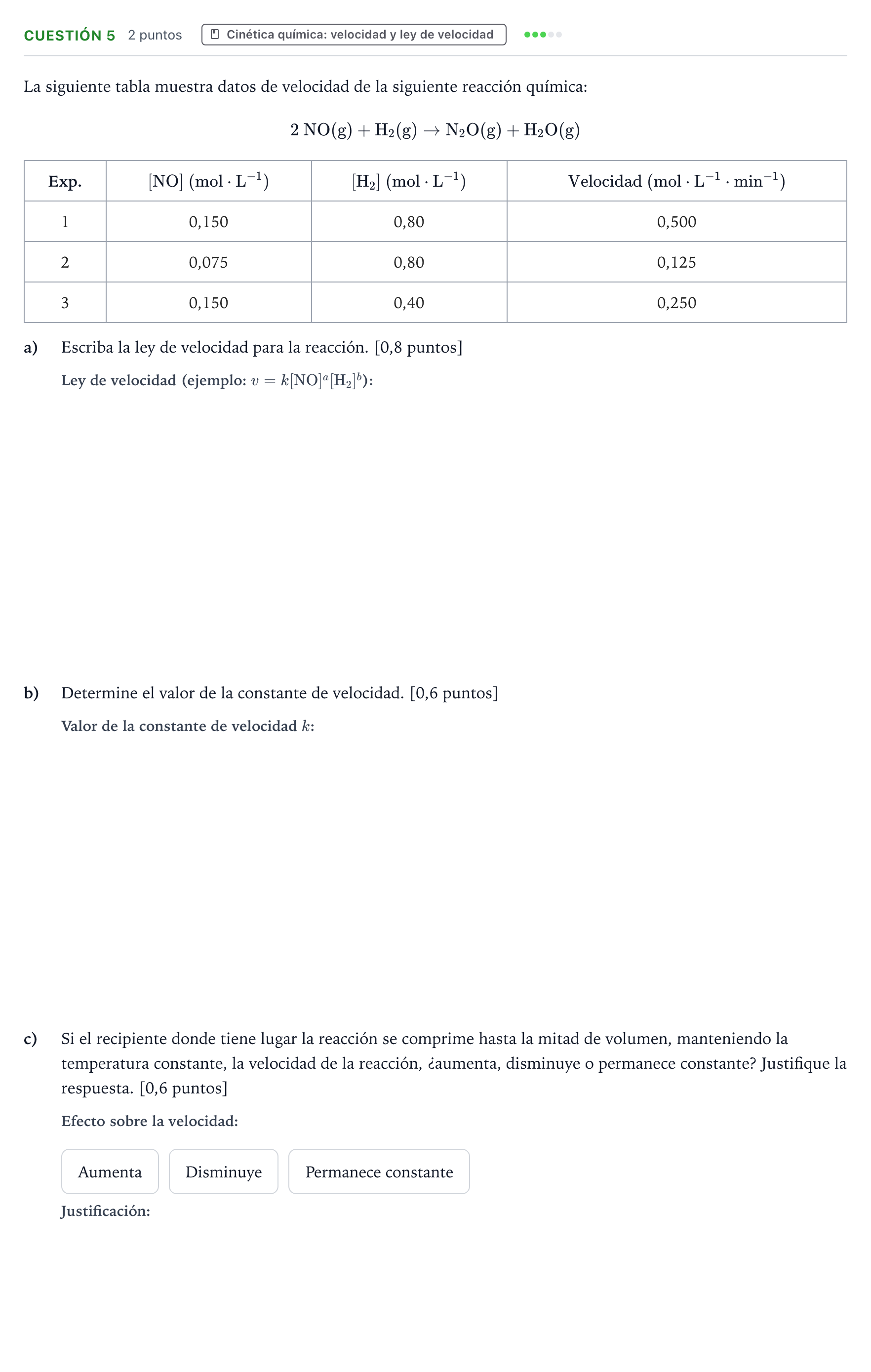 Enunciado: Cuestión 5 · Química PAU Valencia Ordinaria 2024