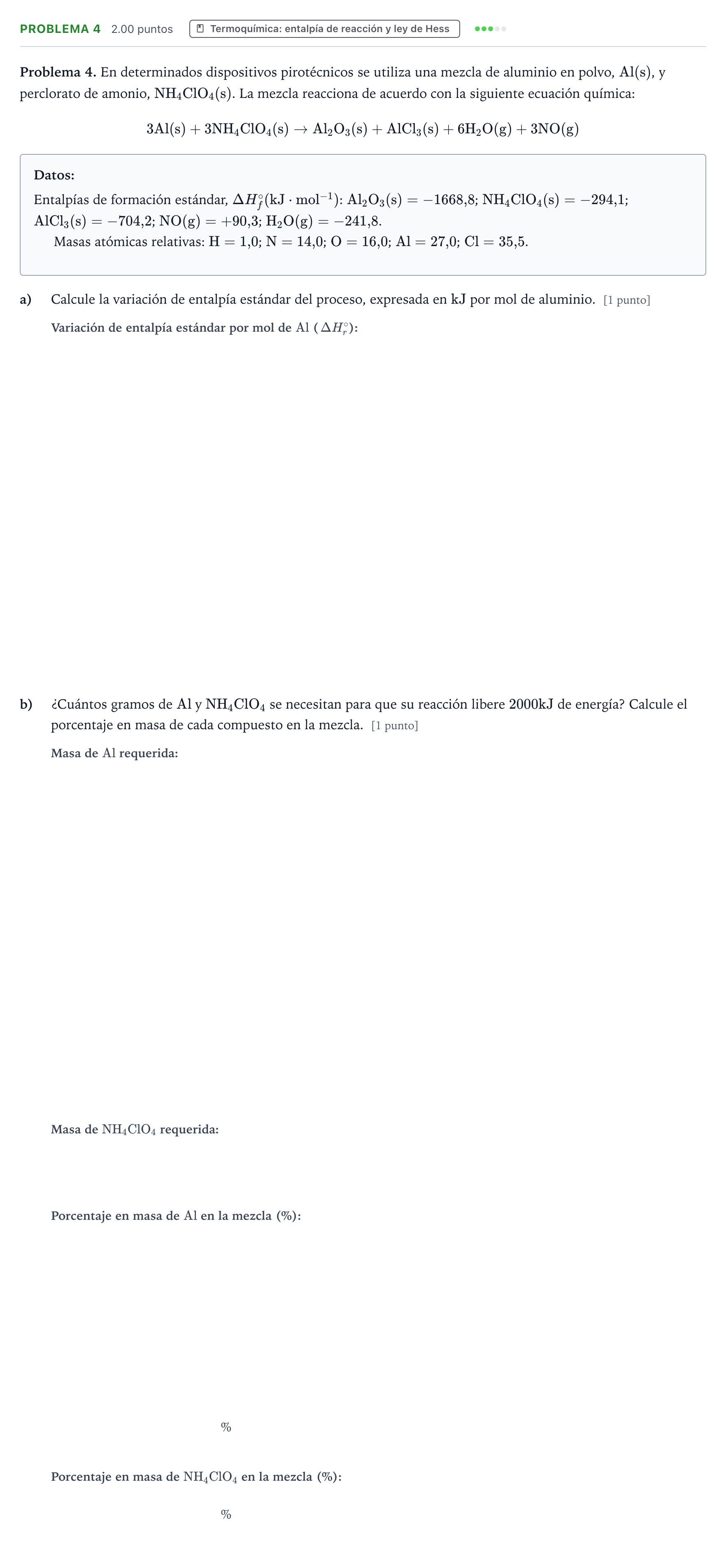 Enunciado: Problema 4 · Química PAU Valencia Ordinaria 2024