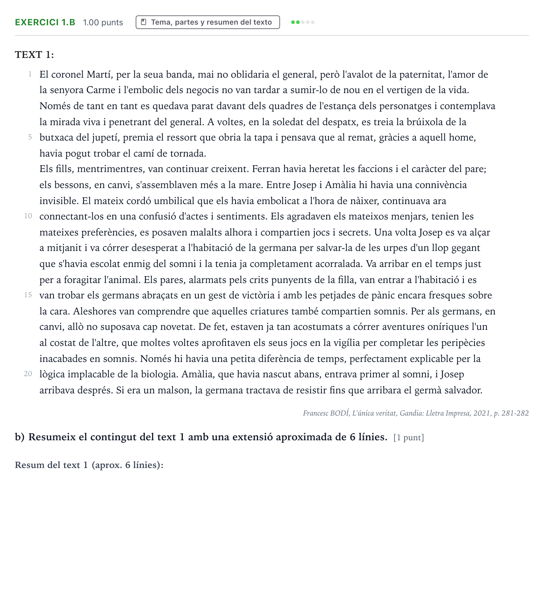 Enunciado: Ejercicio 1.b · Lengua Valenciana y Literatura II PAU Valencia Ordinaria 2024