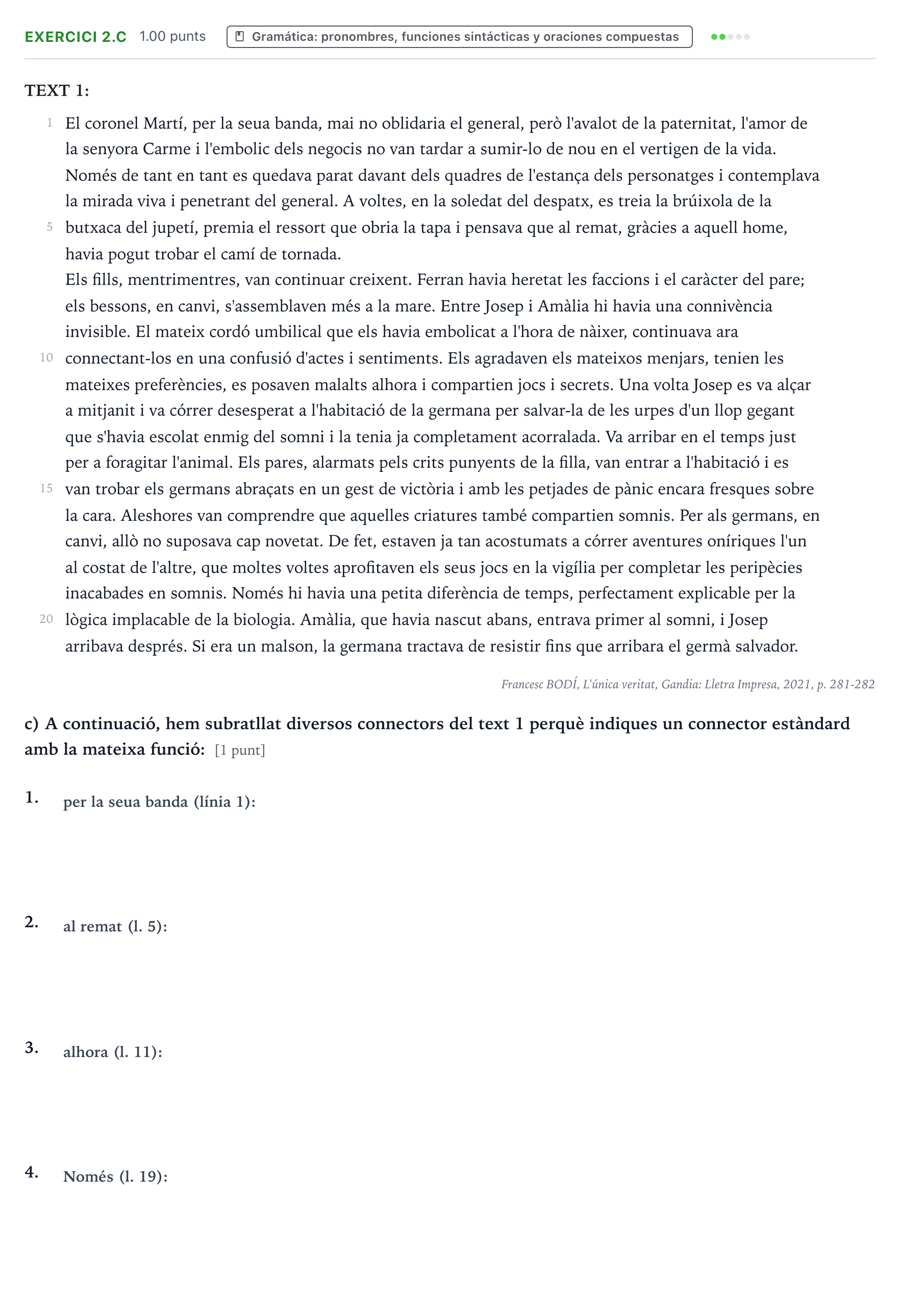 Enunciado: Ejercicio 2.c · Lengua Valenciana y Literatura II PAU Valencia Ordinaria 2024