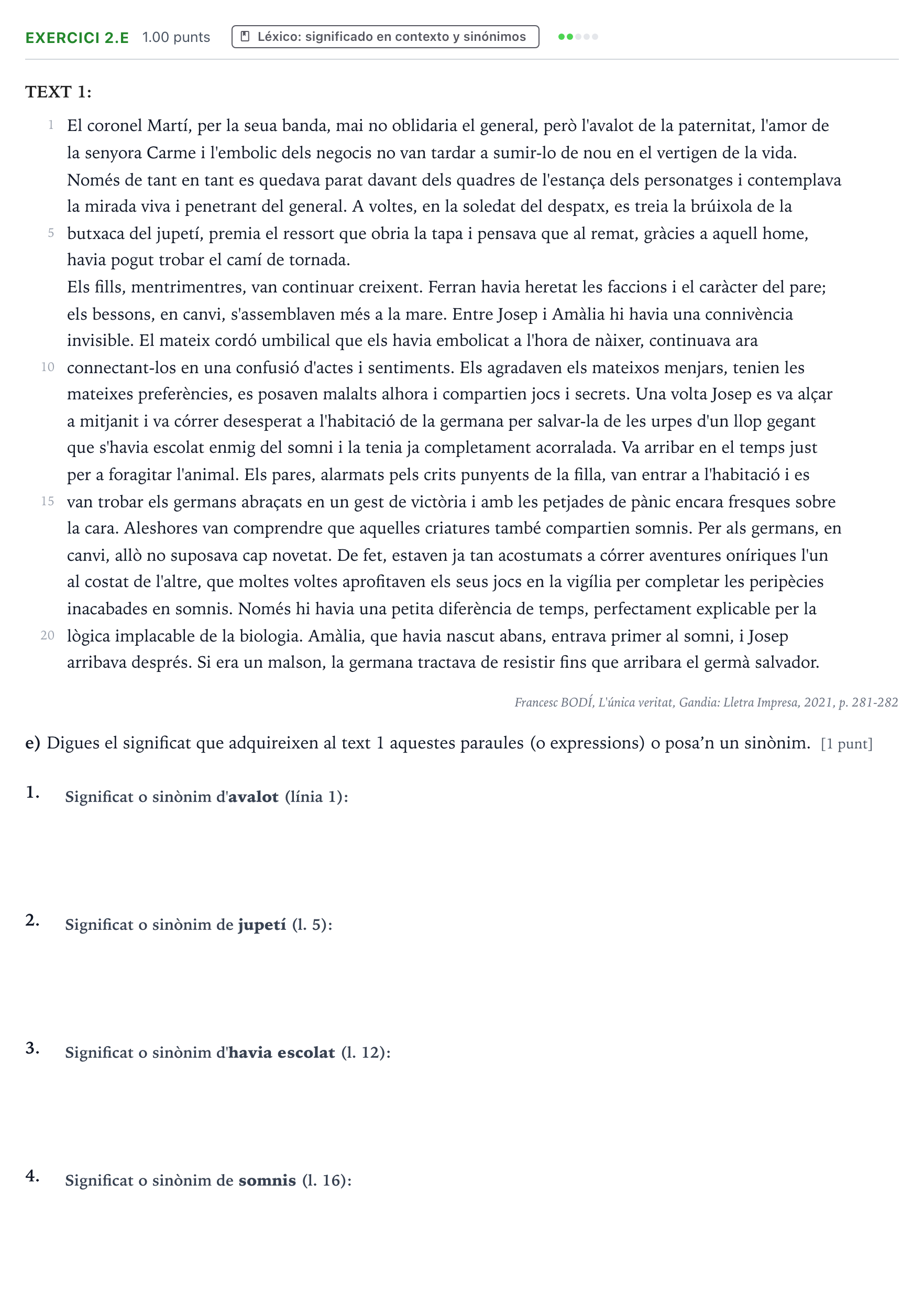 Enunciado: Ejercicio 2.e · Lengua Valenciana y Literatura II PAU Valencia Ordinaria 2024